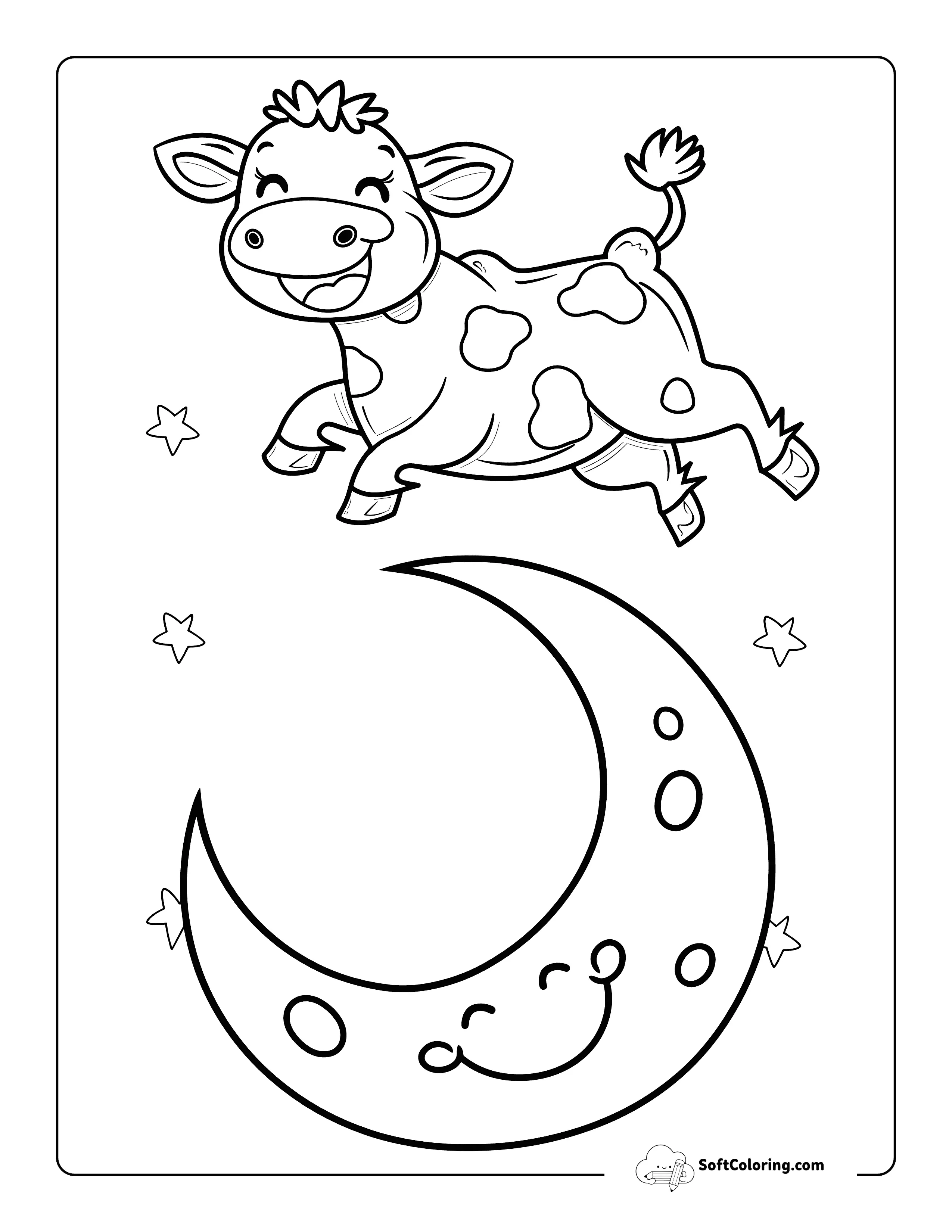 Cow Jumping Over The Moon Coloring Sheet For Preschoolers