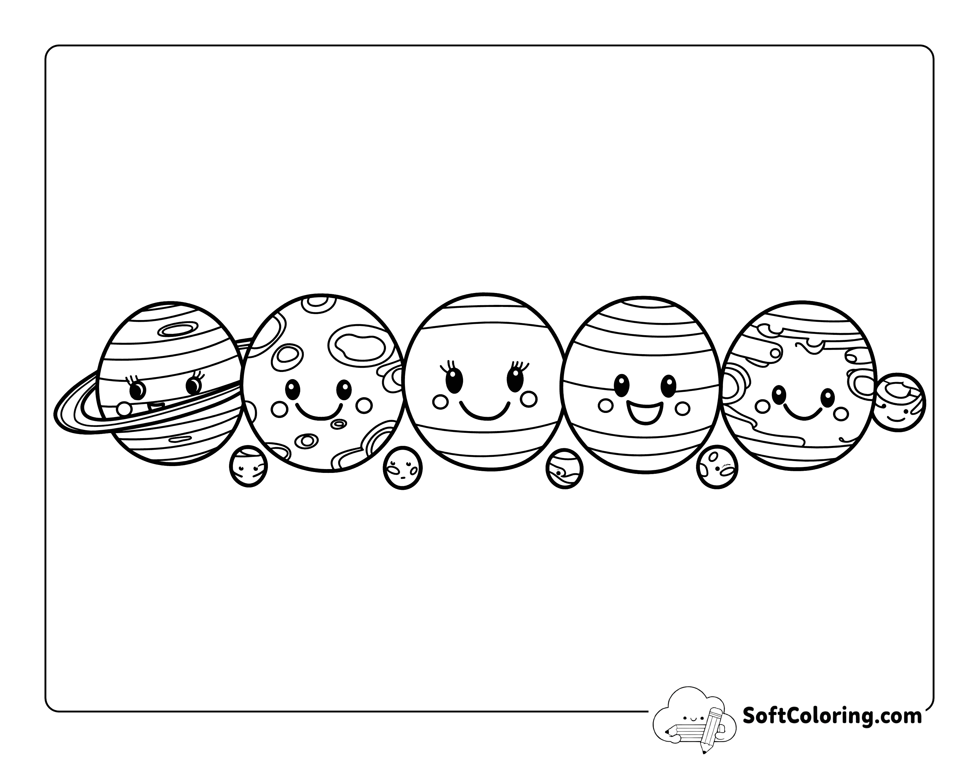 Cute Planets Space Coloring Pages for Kids