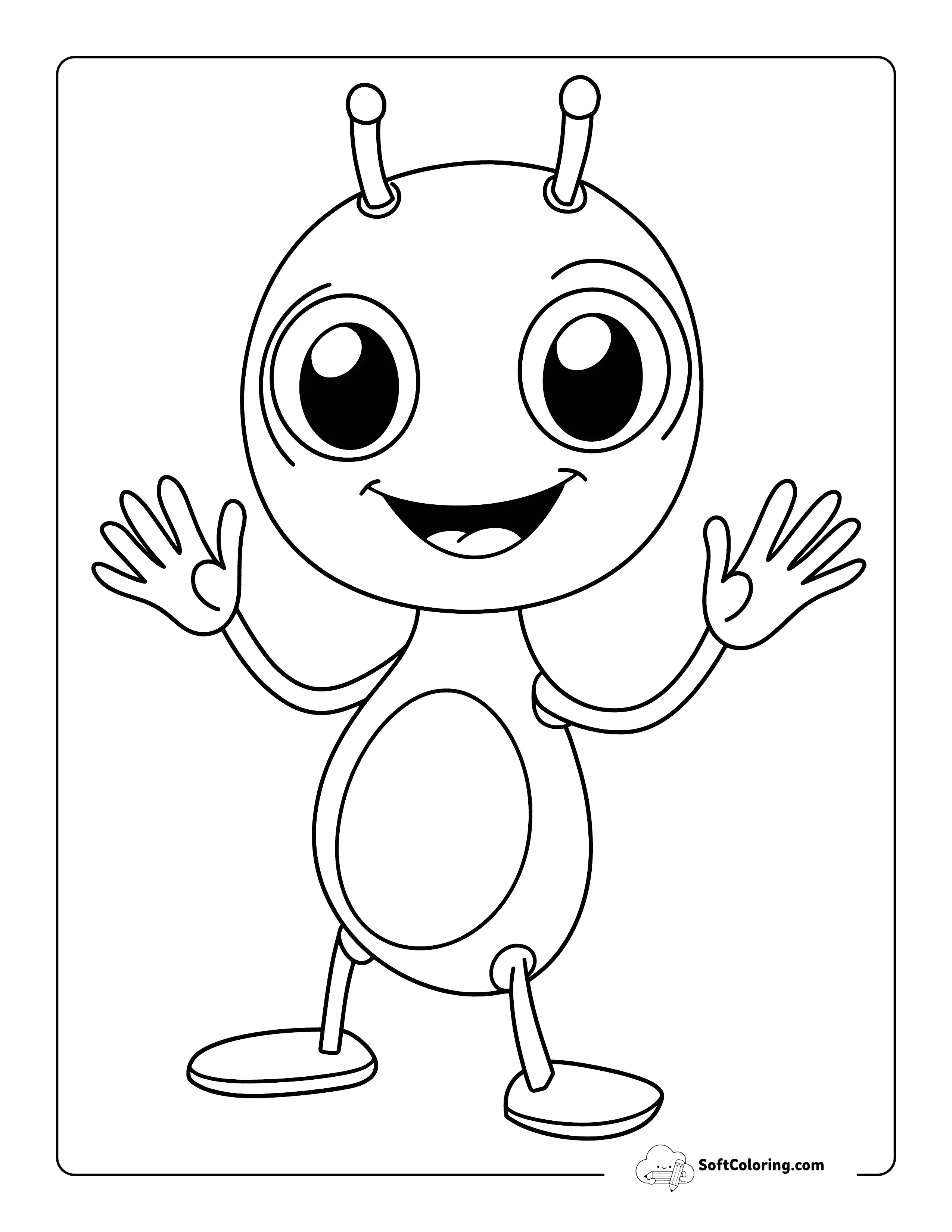 Easy Cute Alien Coloring Sheet For Kindergartners