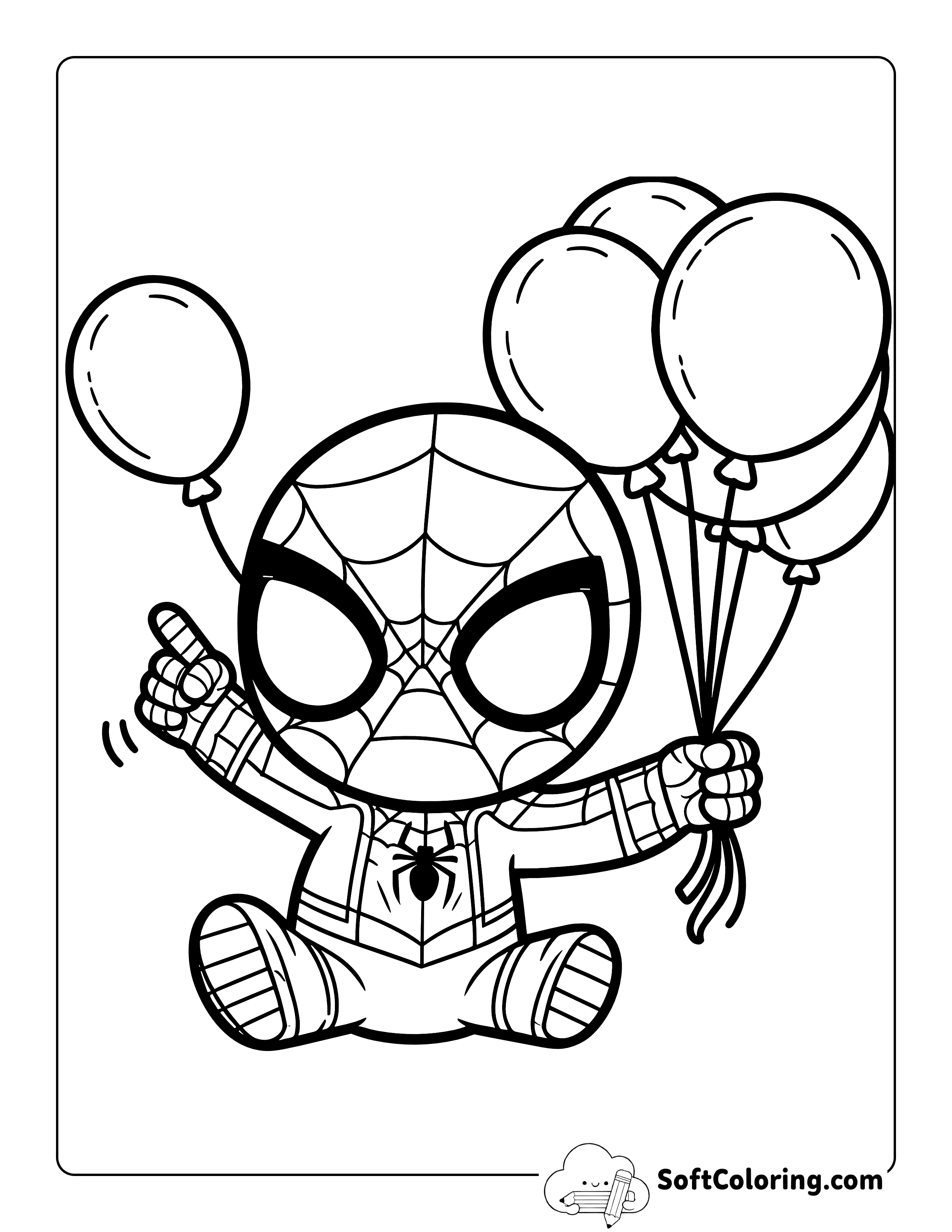 Cute Chibi Spidey-Inspired Celebration Coloring Page
