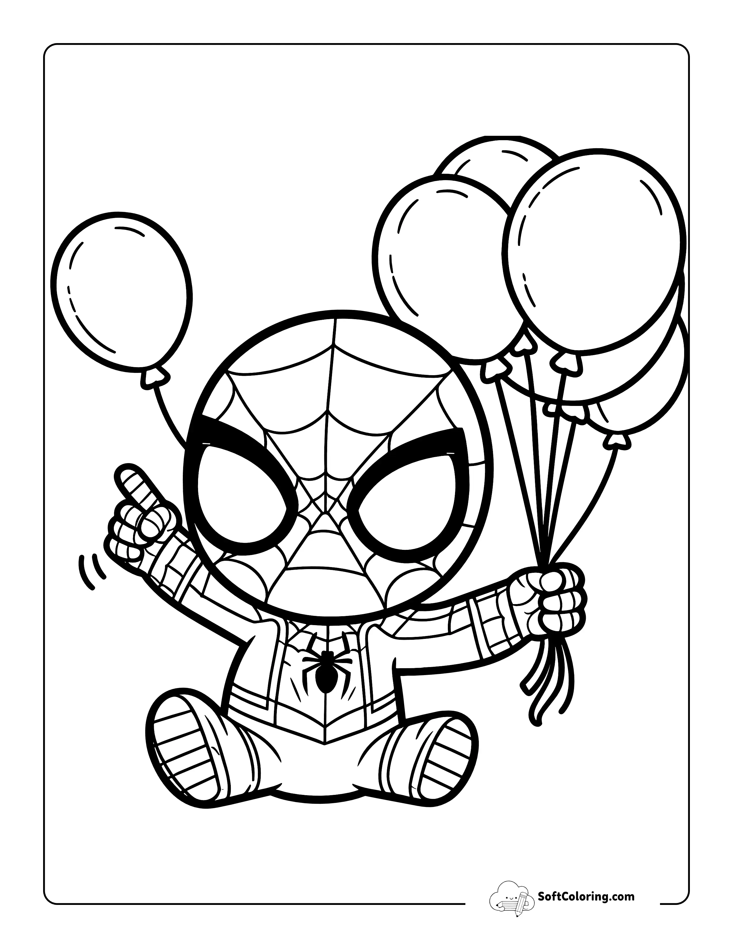 Cute Chibi Spidey-Inspired Celebration Coloring Page