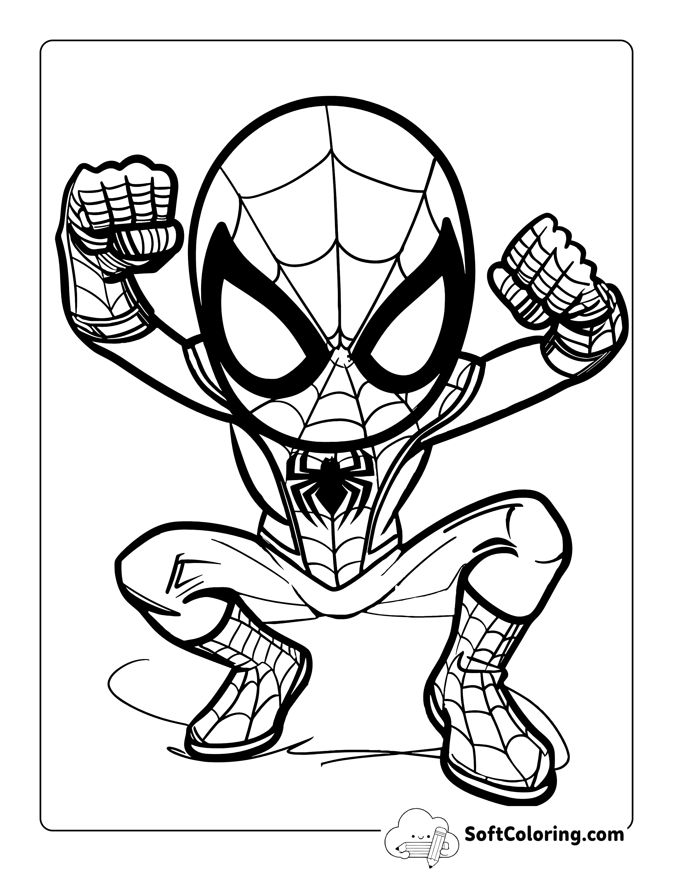 Flexing Spiderman-Inspired Coloring Sheet