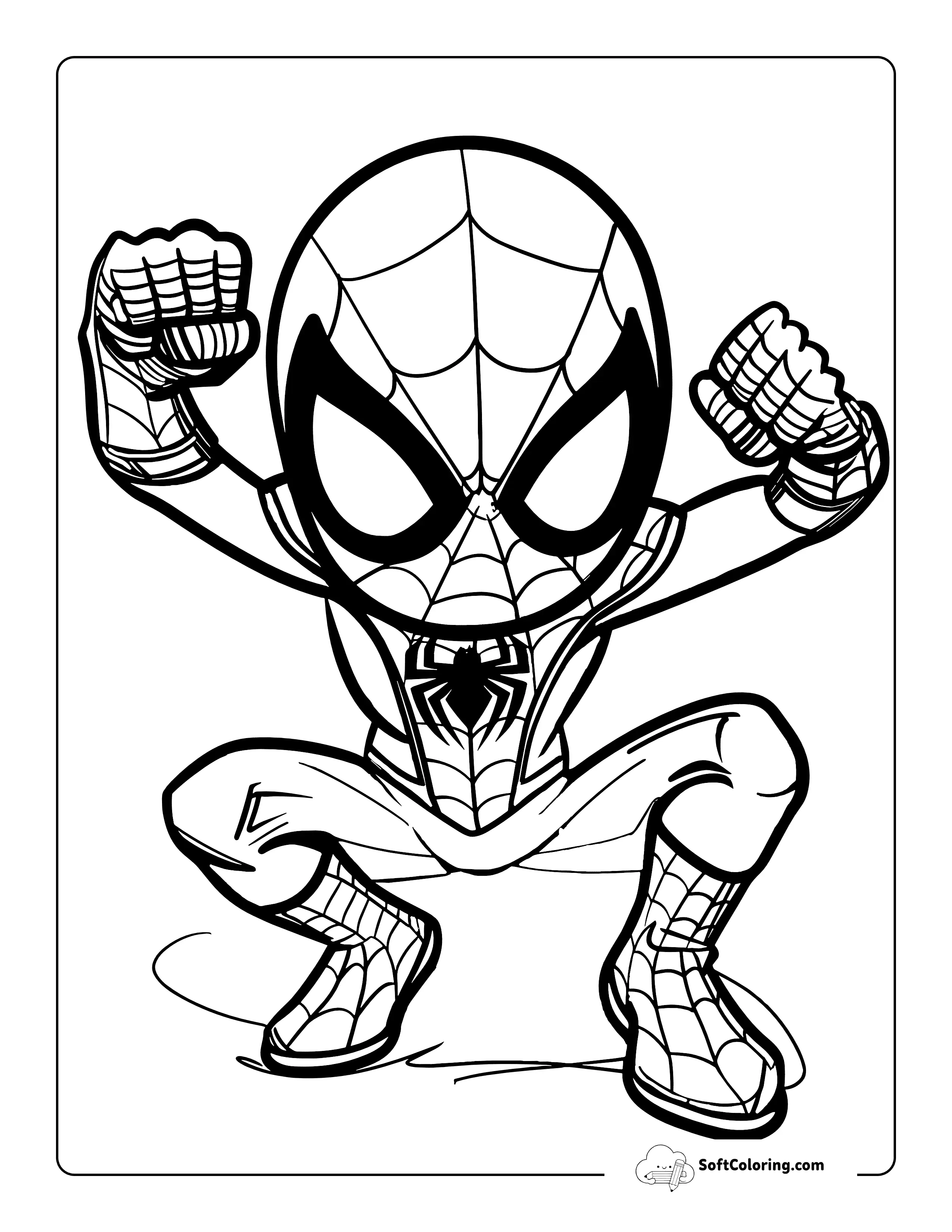 Flexing Spiderman-Inspired Coloring Sheet