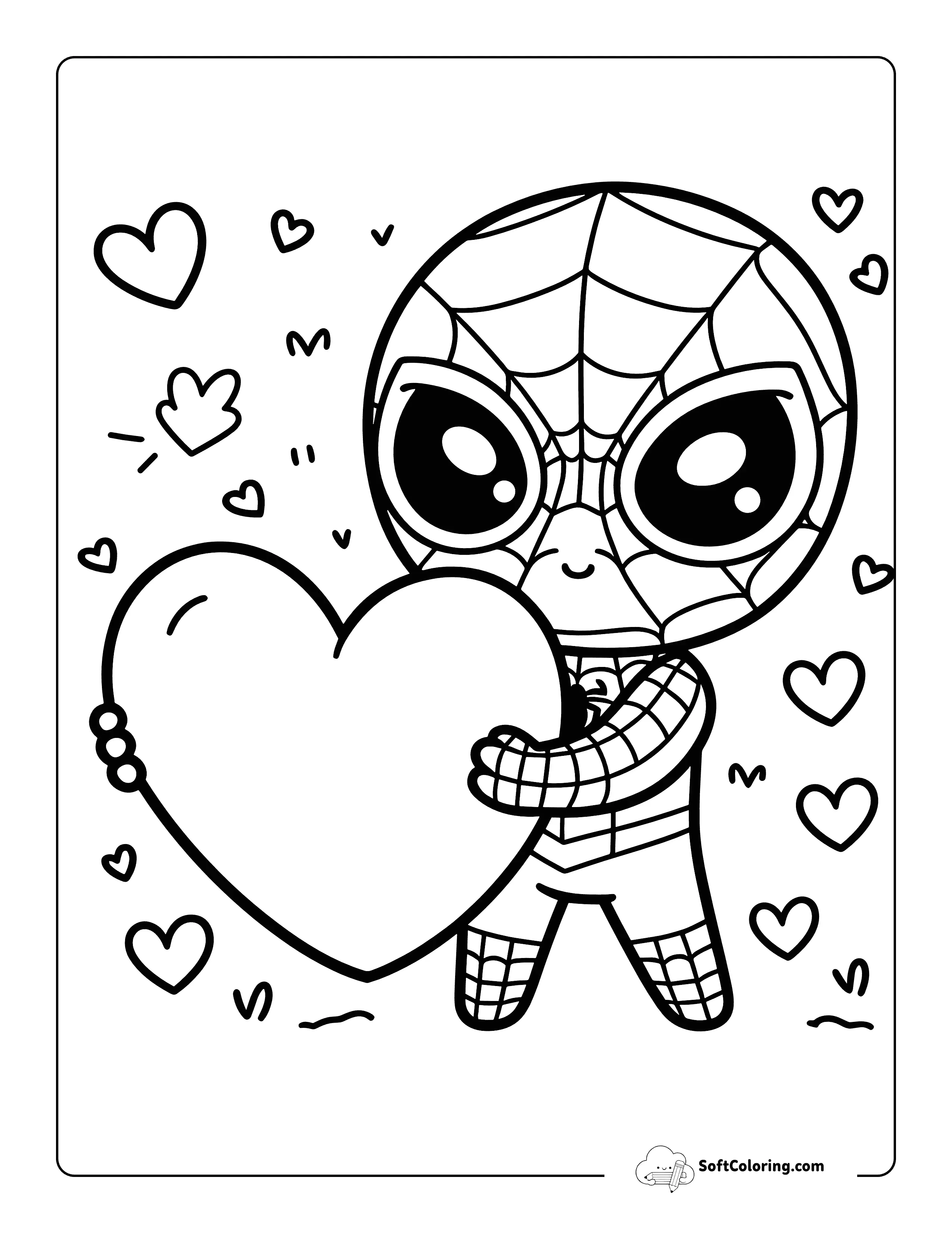 Cute Spidey-Inspired Heart Coloring Page