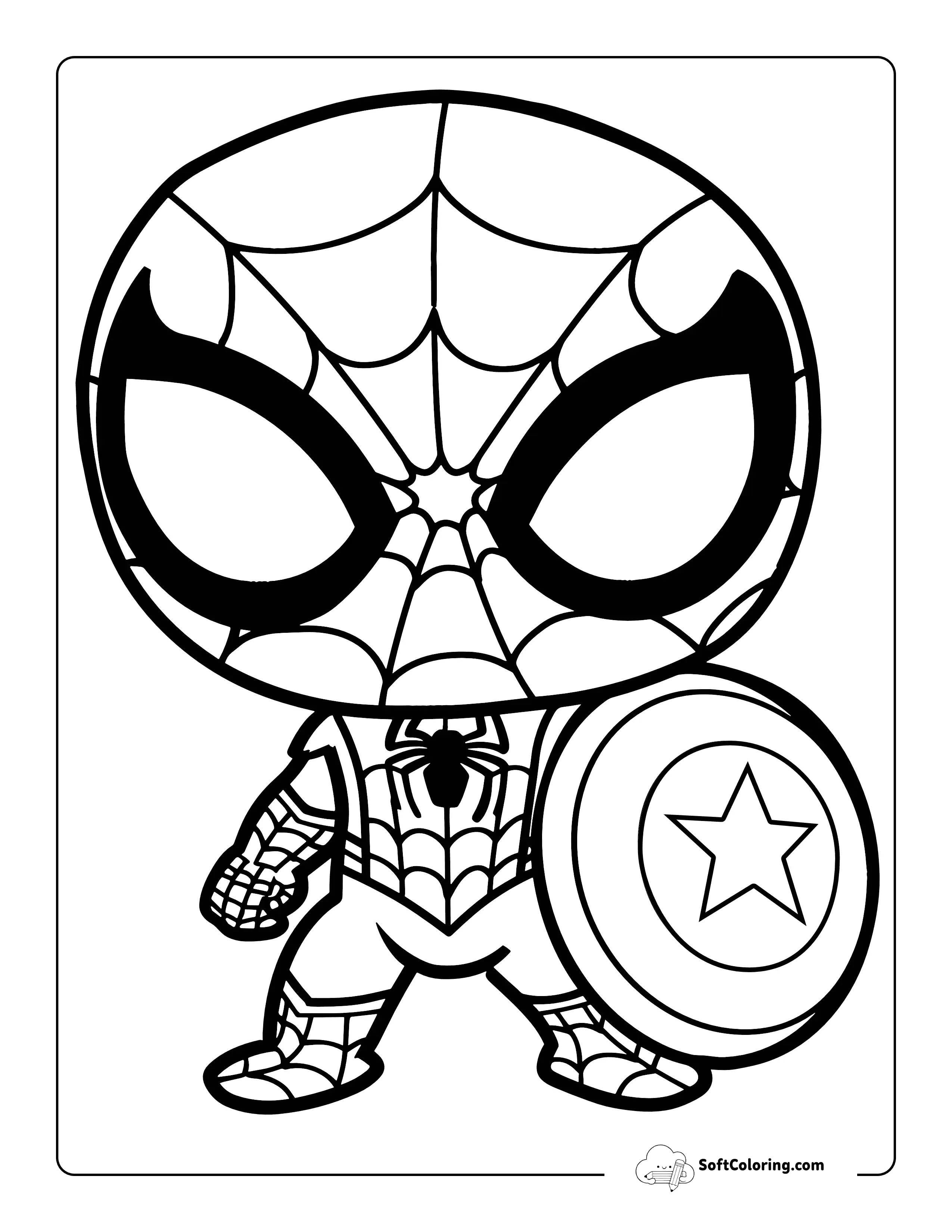 Kawaii Easy To Color Spidey-Inspired With Shield