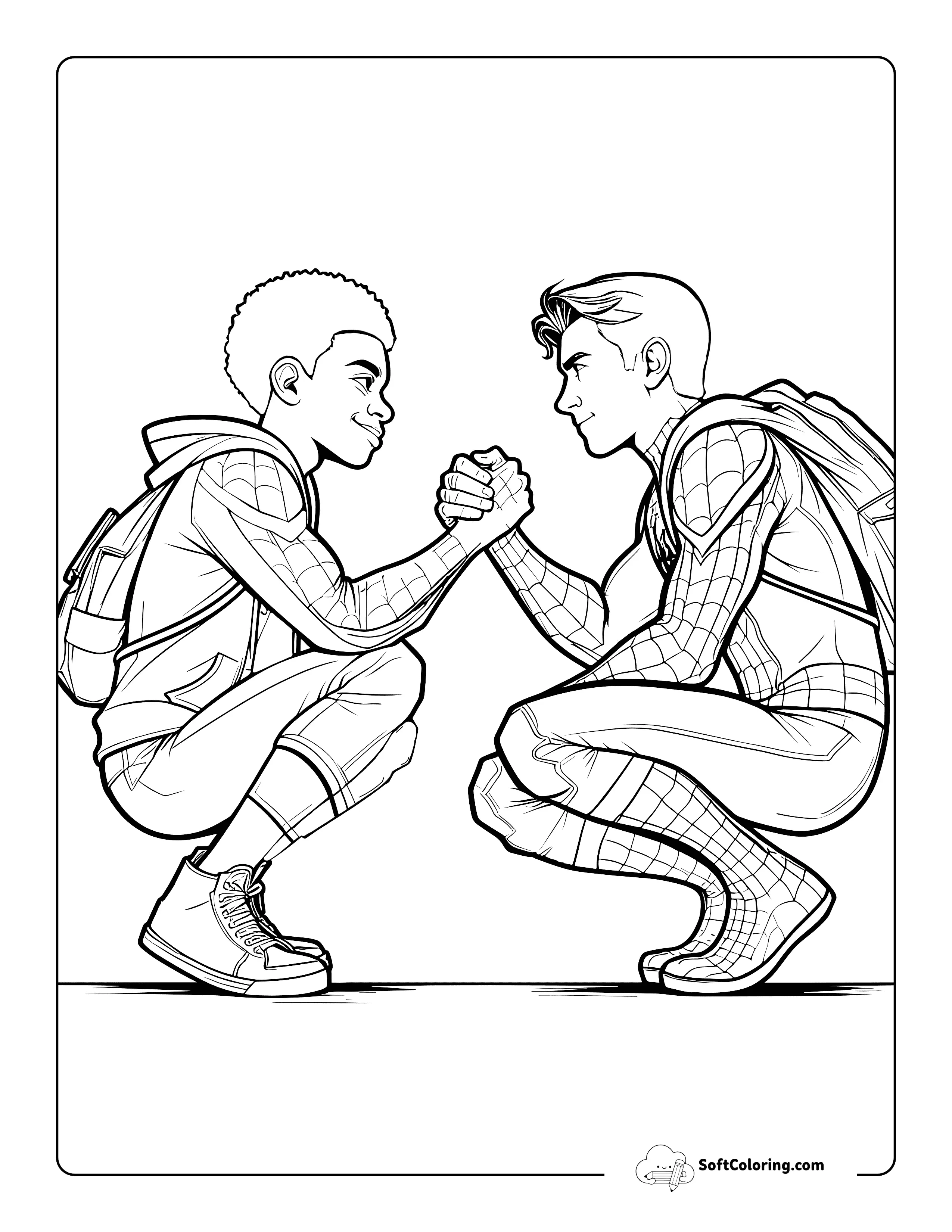 Mile Morales-Inspired Character Fist Bumping With Peter Parker-Inspired Character