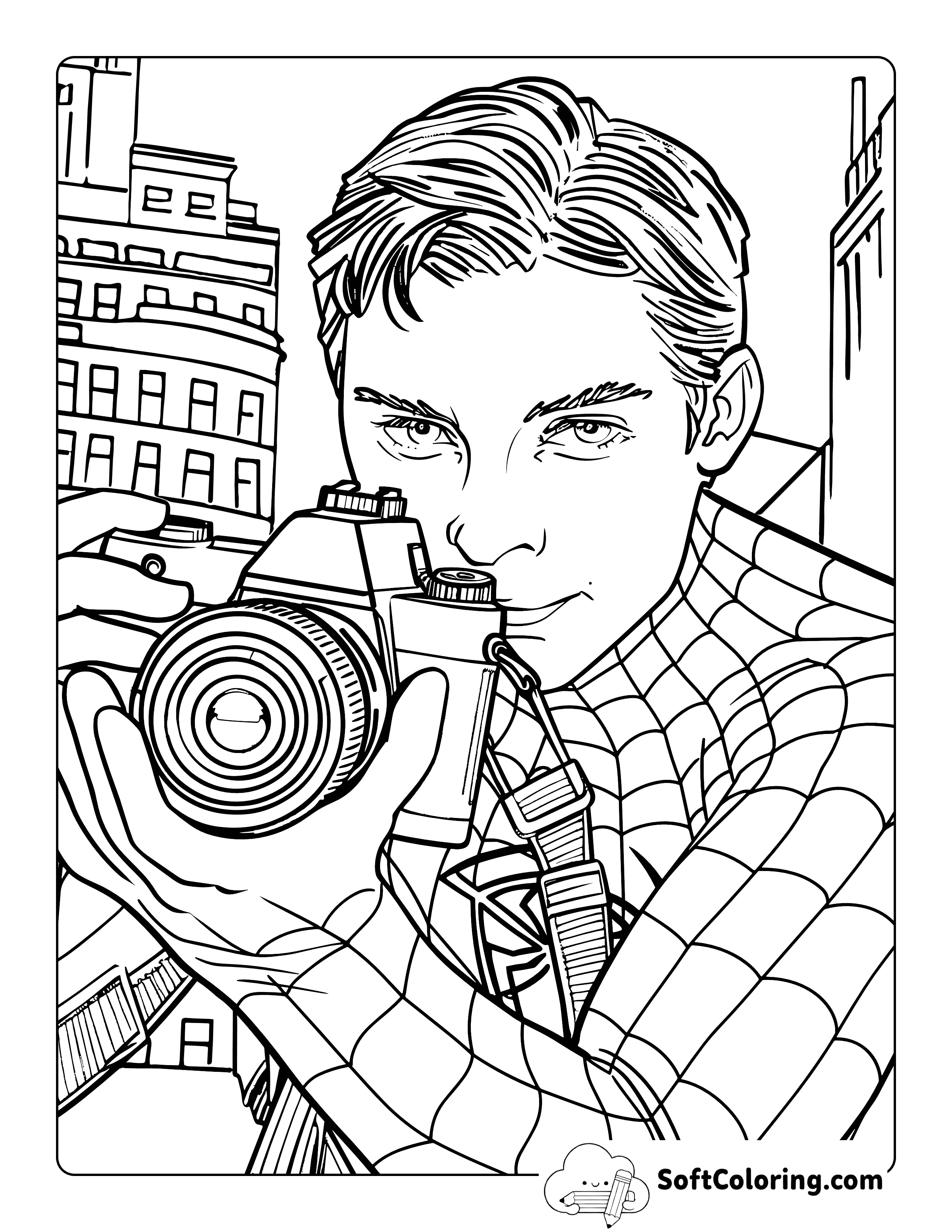 Spidey-Inspired Photographer Coloring Sheet