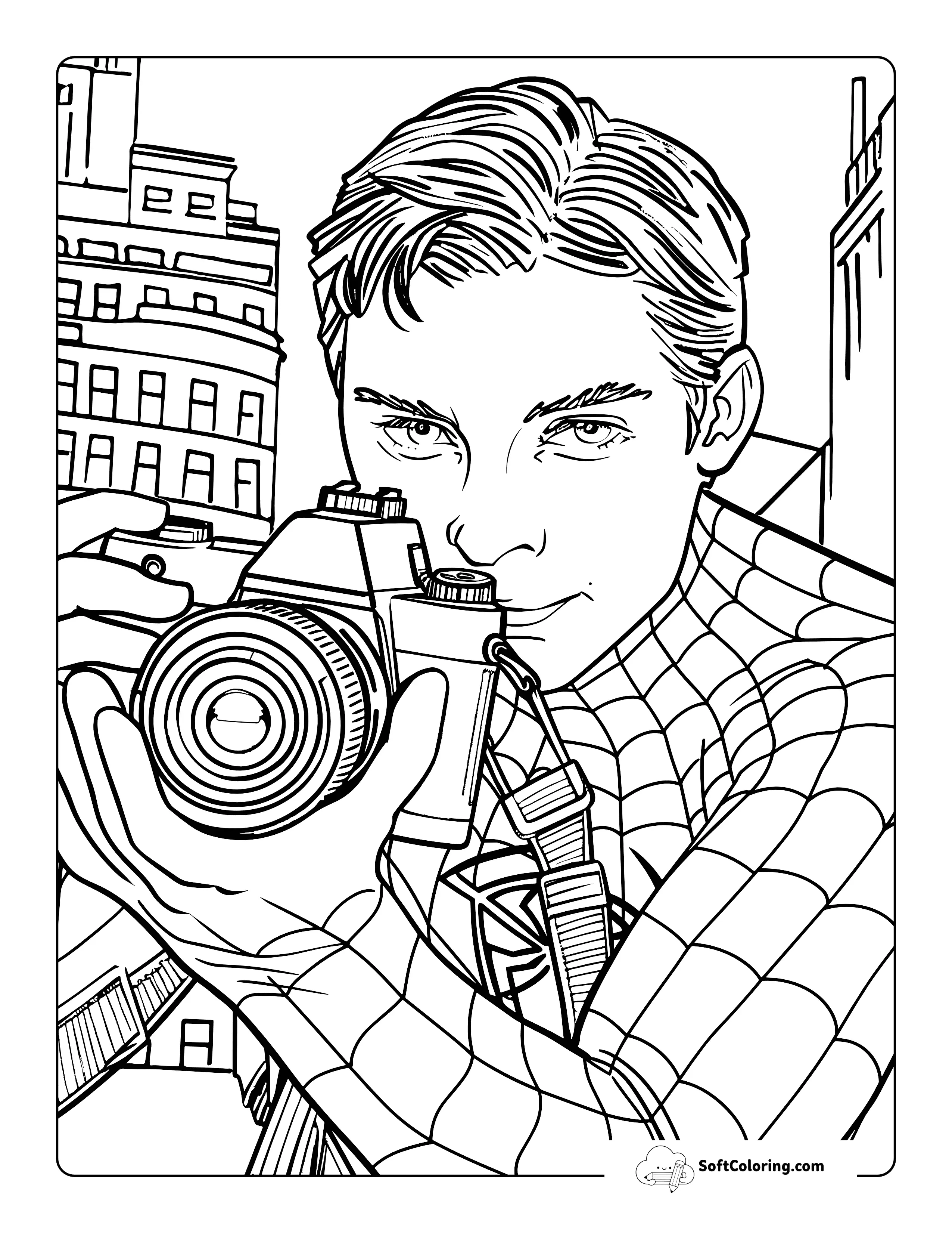 Spidey-Inspired Photographer Coloring Sheet