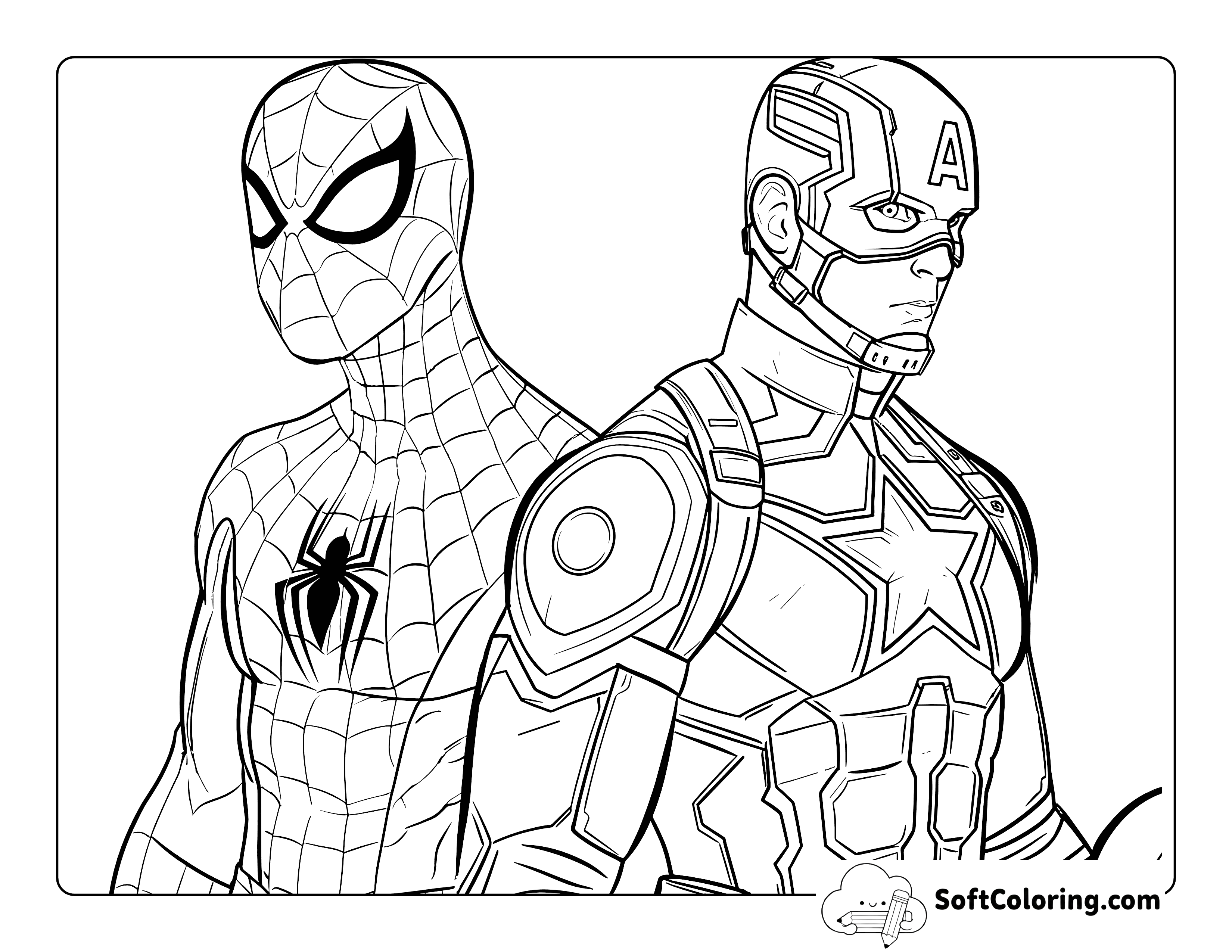 Avengers-Inspired Coloring Page with Captain America-type Character