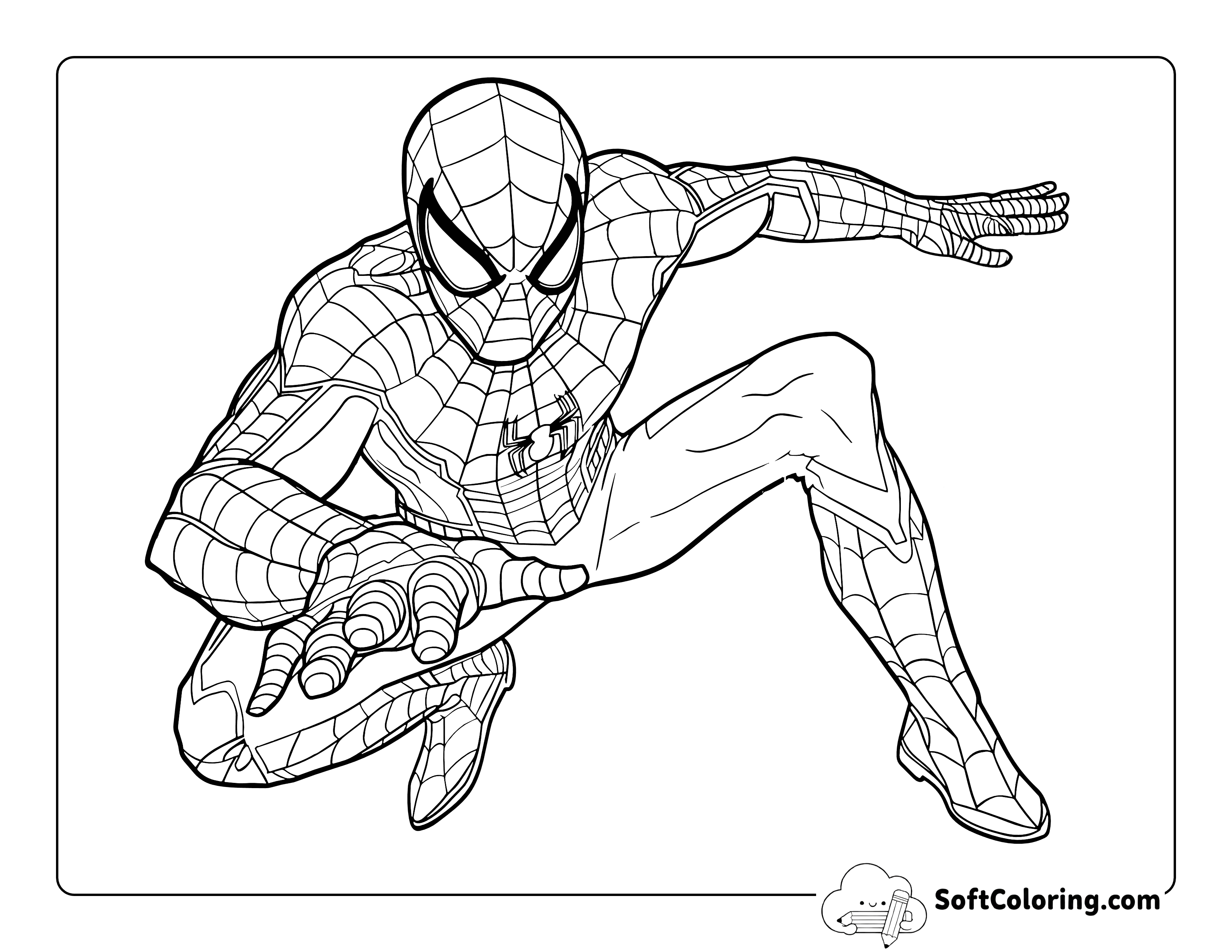 Crouching Hero Inspired by Spiderman Coloring Page