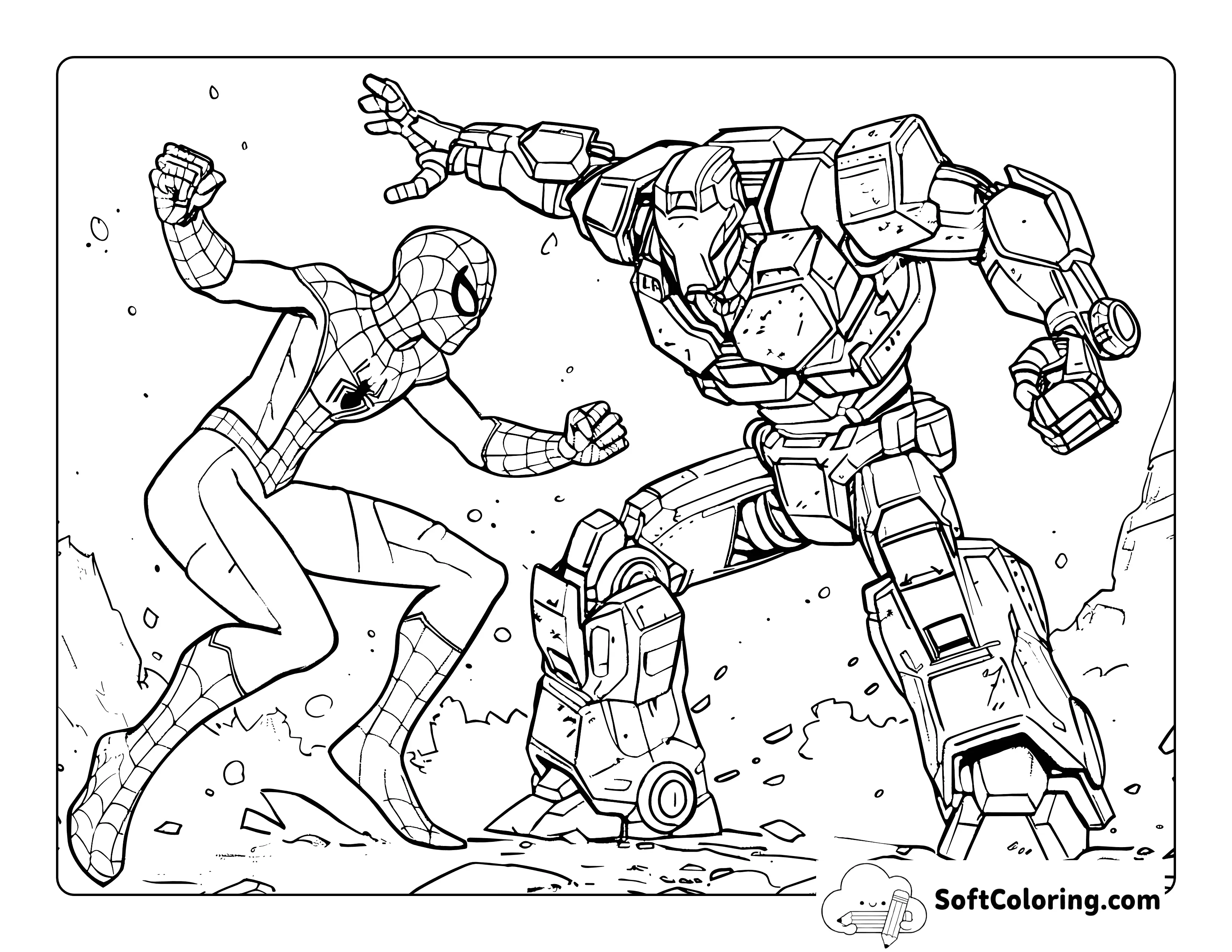 Spider-Man-Inspired Hero Fighting A Robot