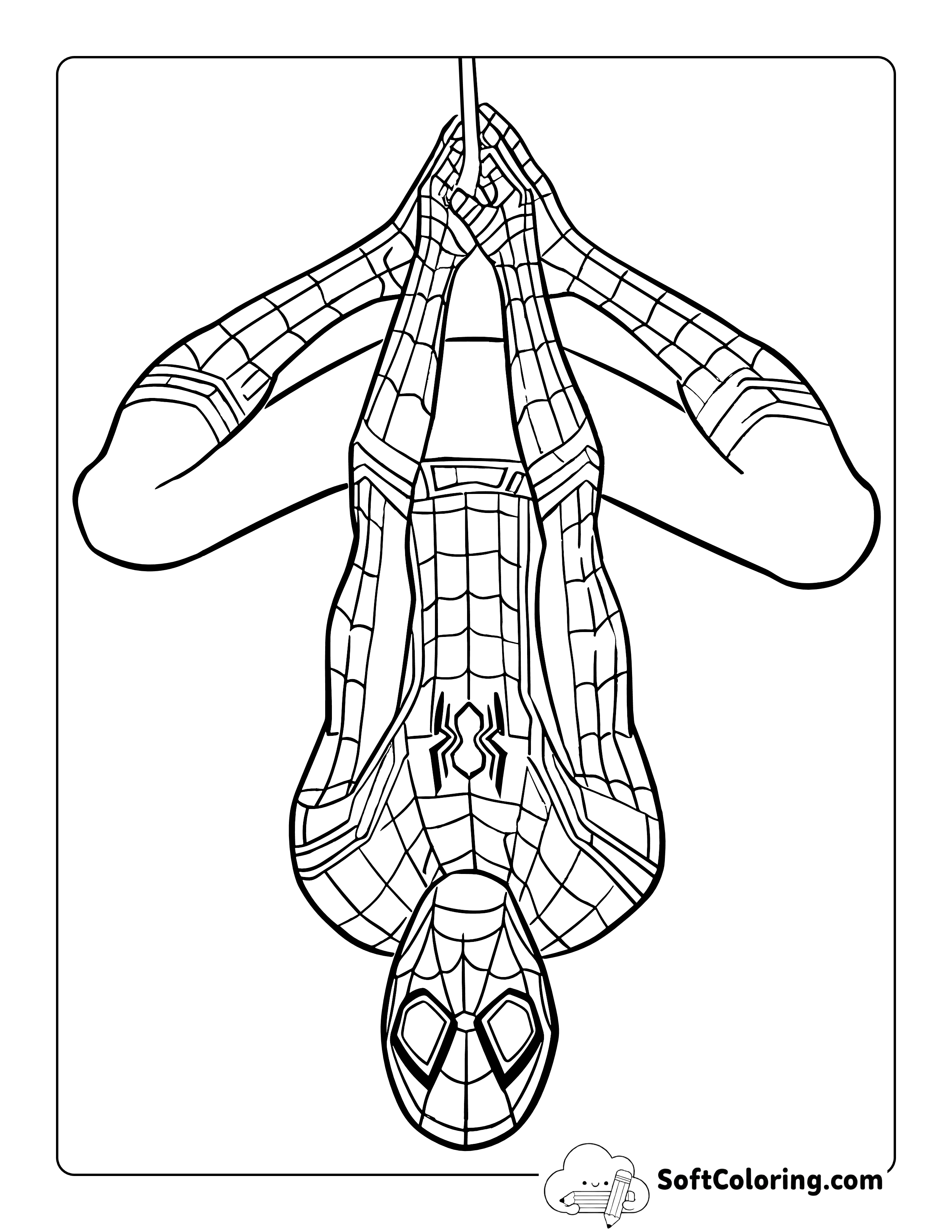 Hanging Spider Man-Inspired Avengers Comic Coloring Page