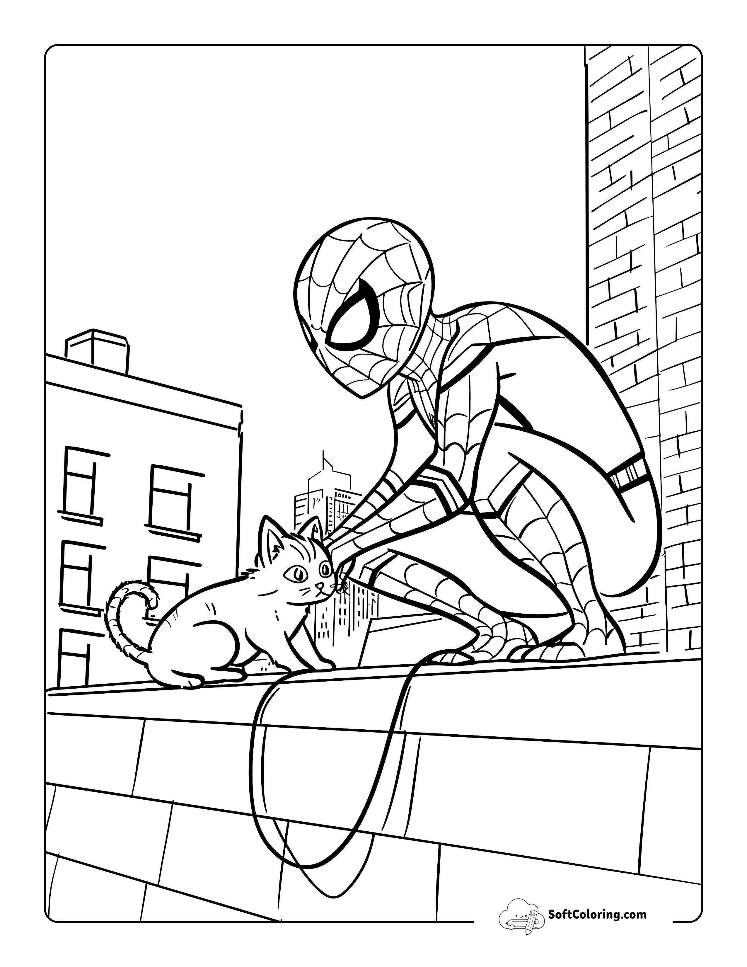 Petty A Kitty On A Tall Building Coloring Sheet