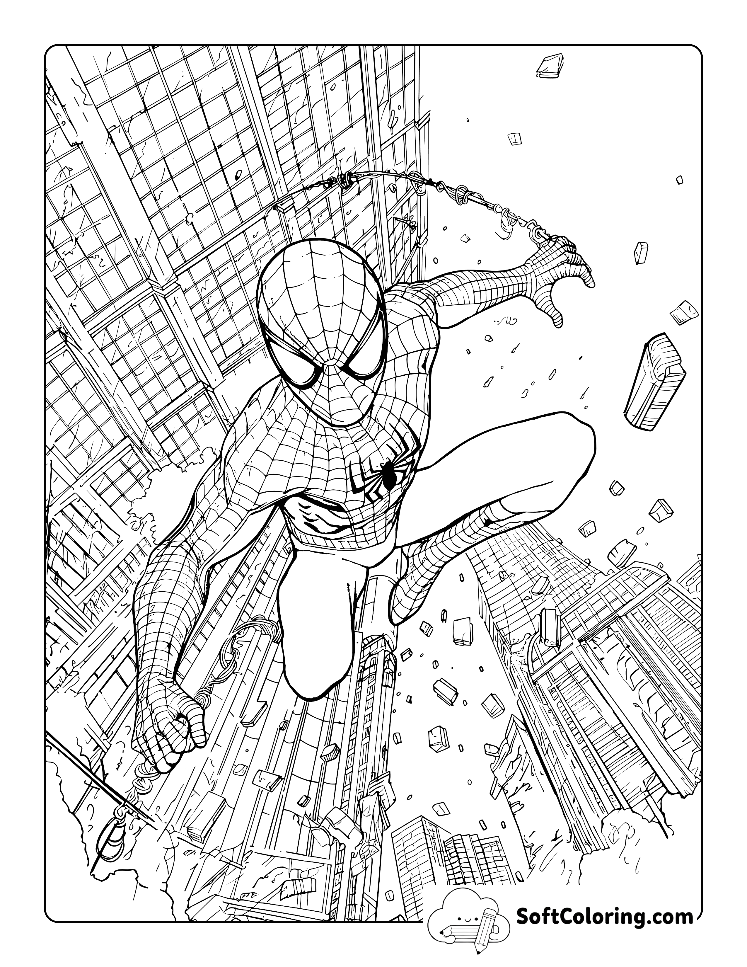 Detailed Spider-Man-Inspired Coloring Sheet