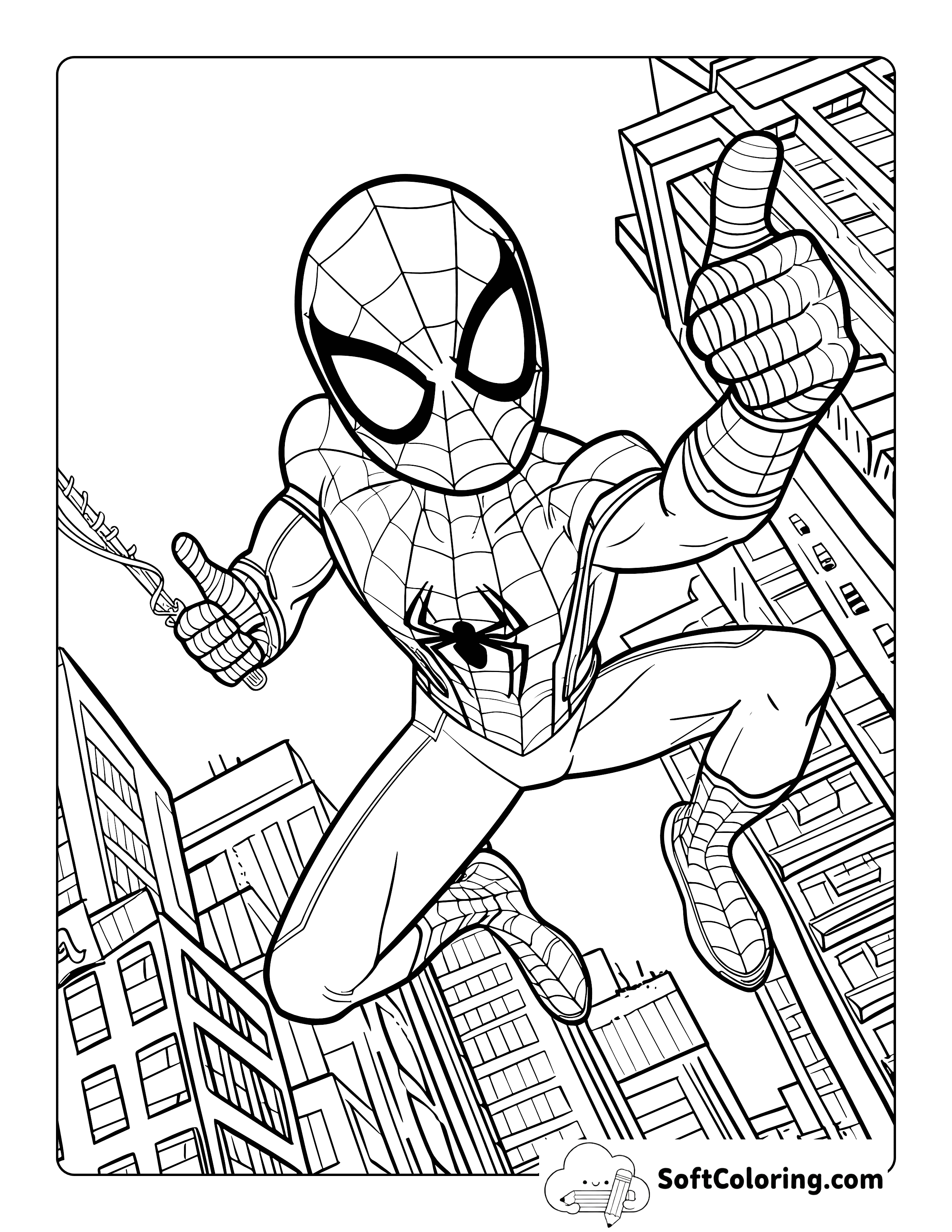 Thumbs-Up While Web-Slinging Spidey-Inspired Coloring Page