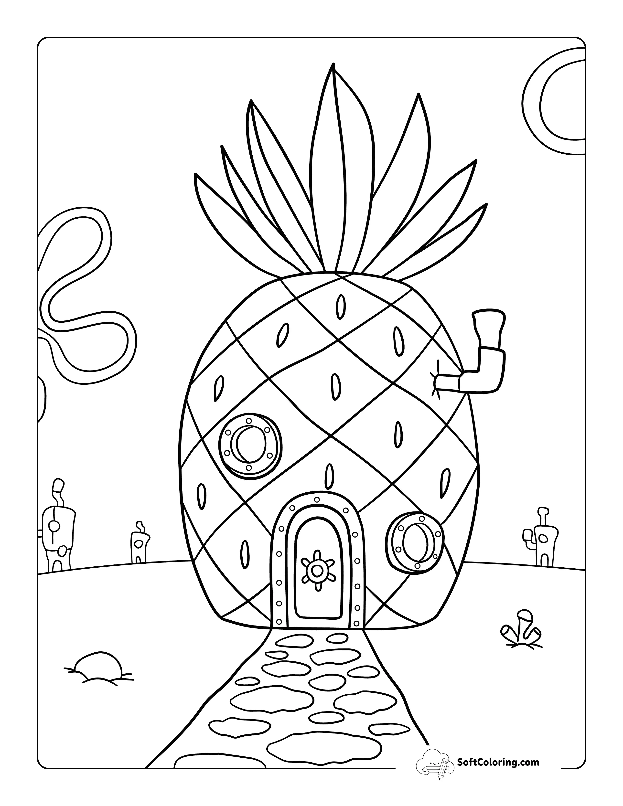 Cool Spongebob-Inspired Pineapple House Coloring Page
