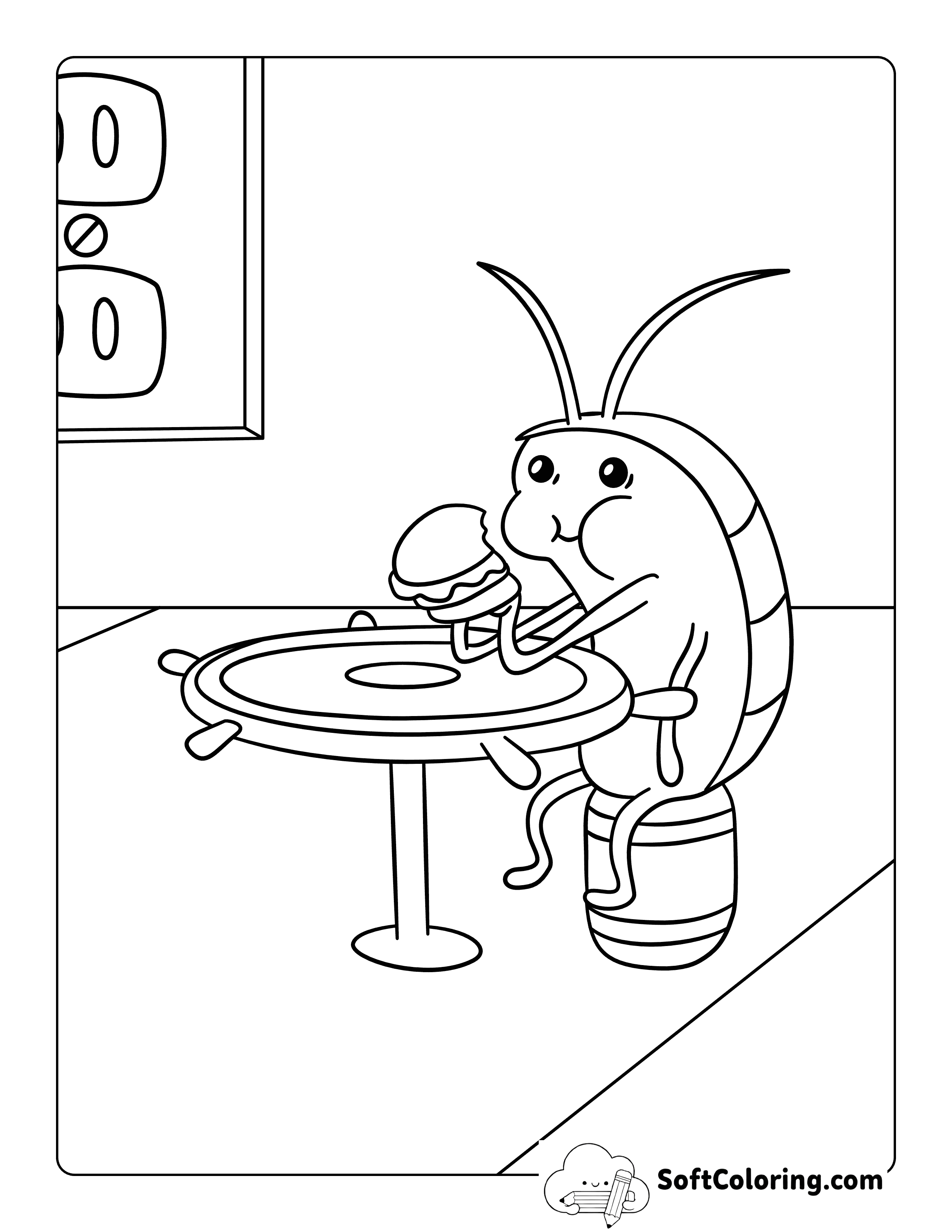 Funny Roach and Krabby Patty SpongeBob-Inspired Coloring Page