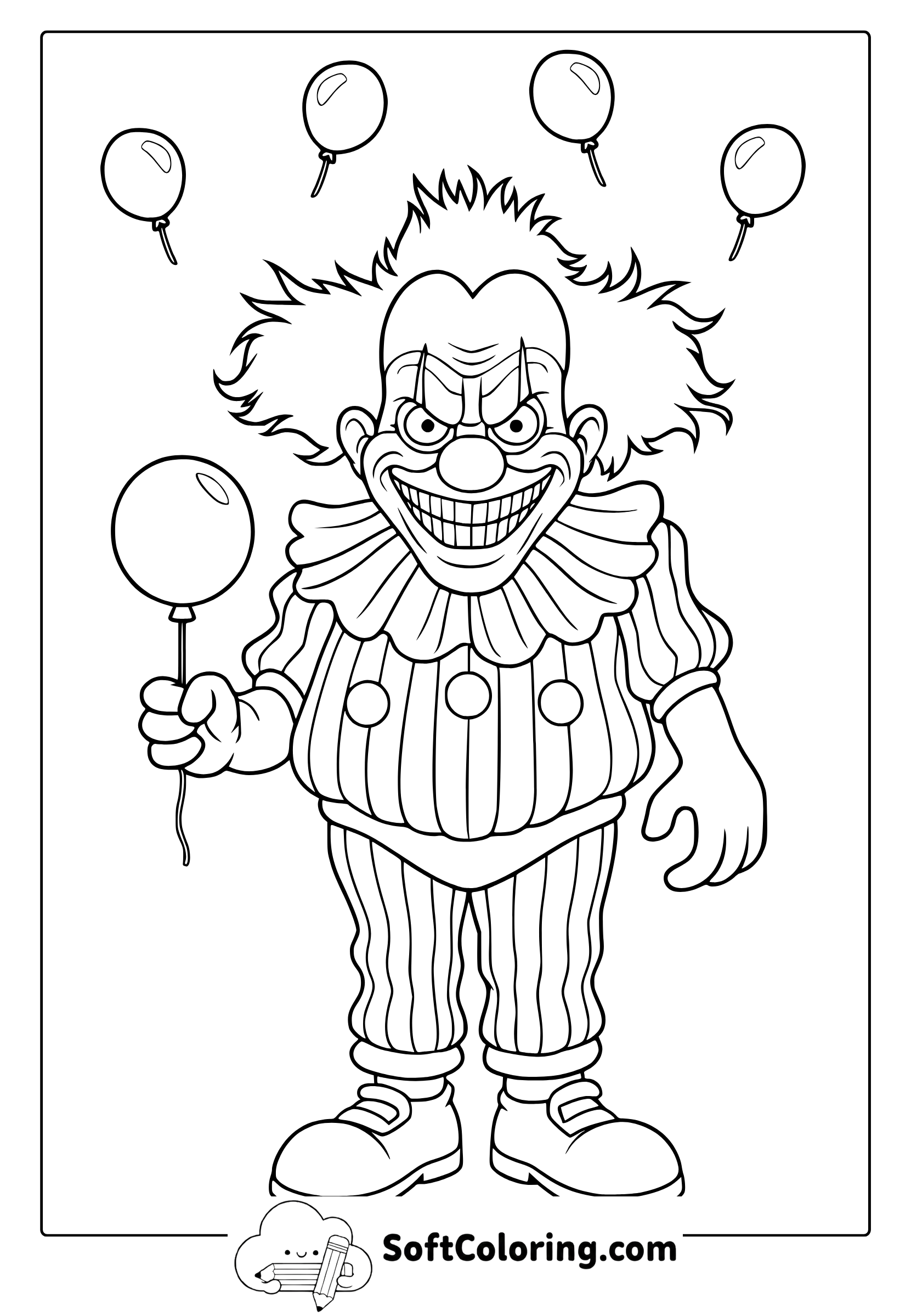 spooky halloween clown coloring page