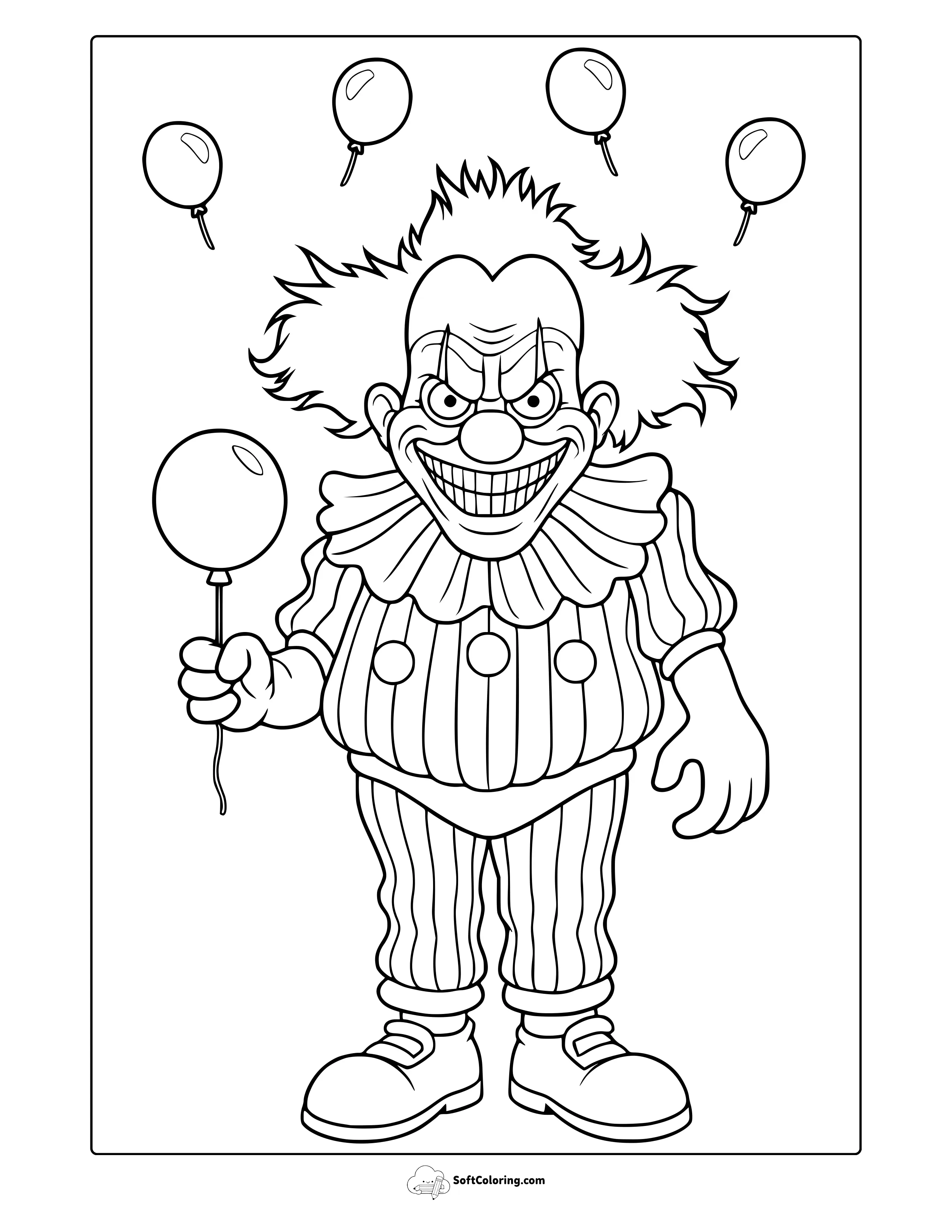 Spooky Halloween Clown Coloring Page