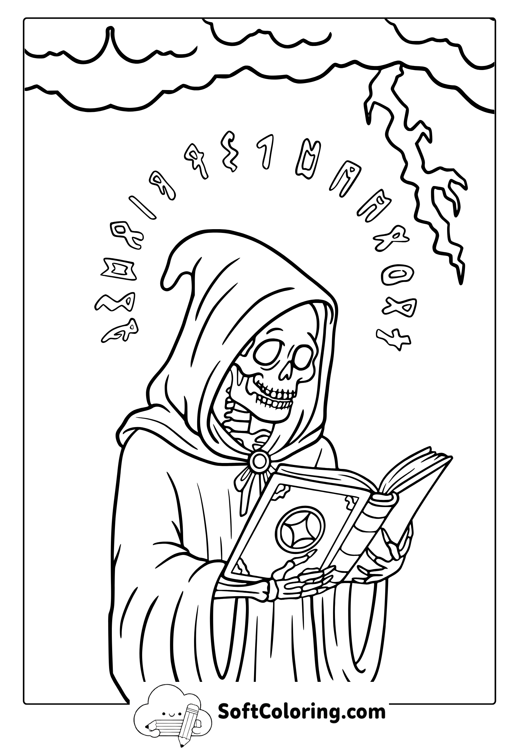 spooky skeleton coloring page