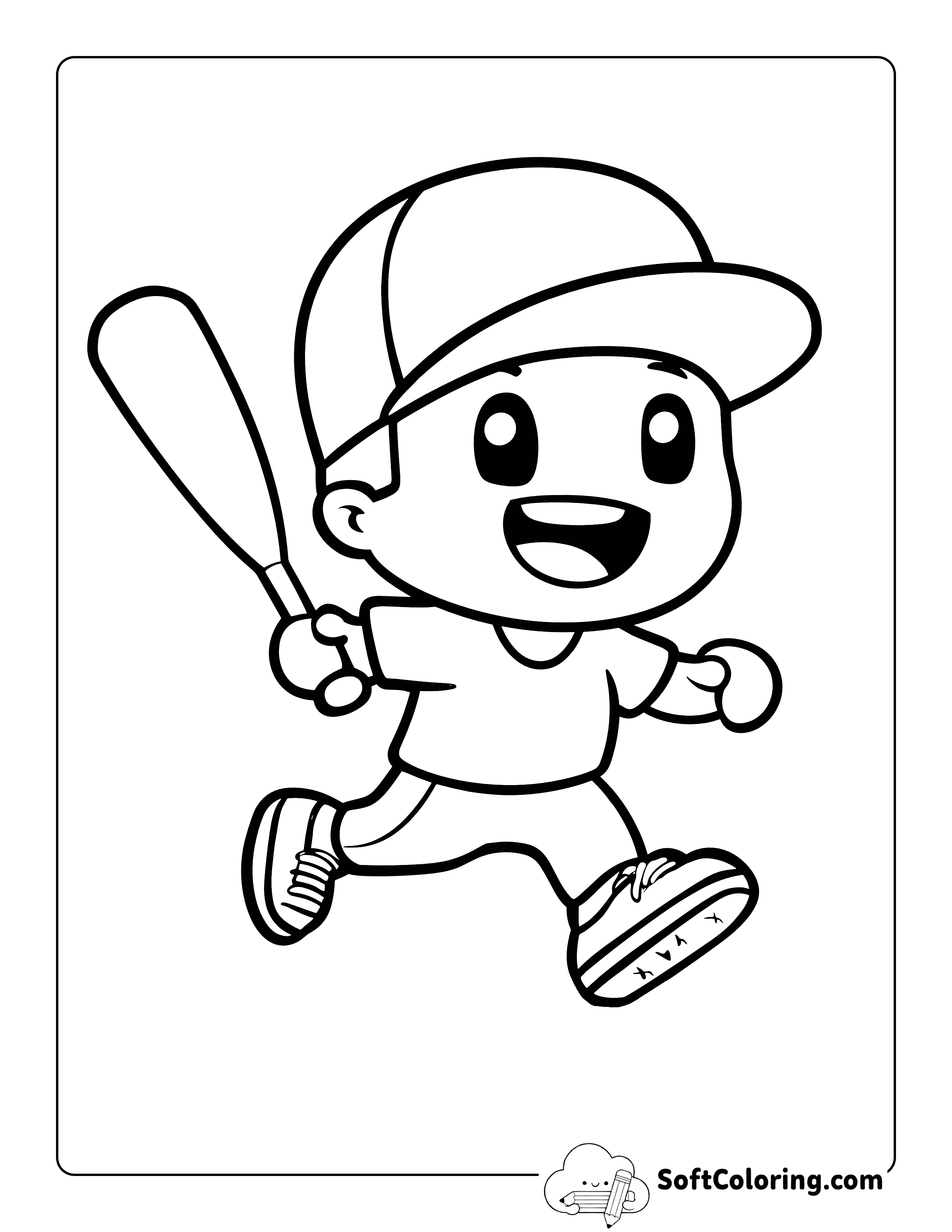 Cute Baseball Coloring Page for Kids