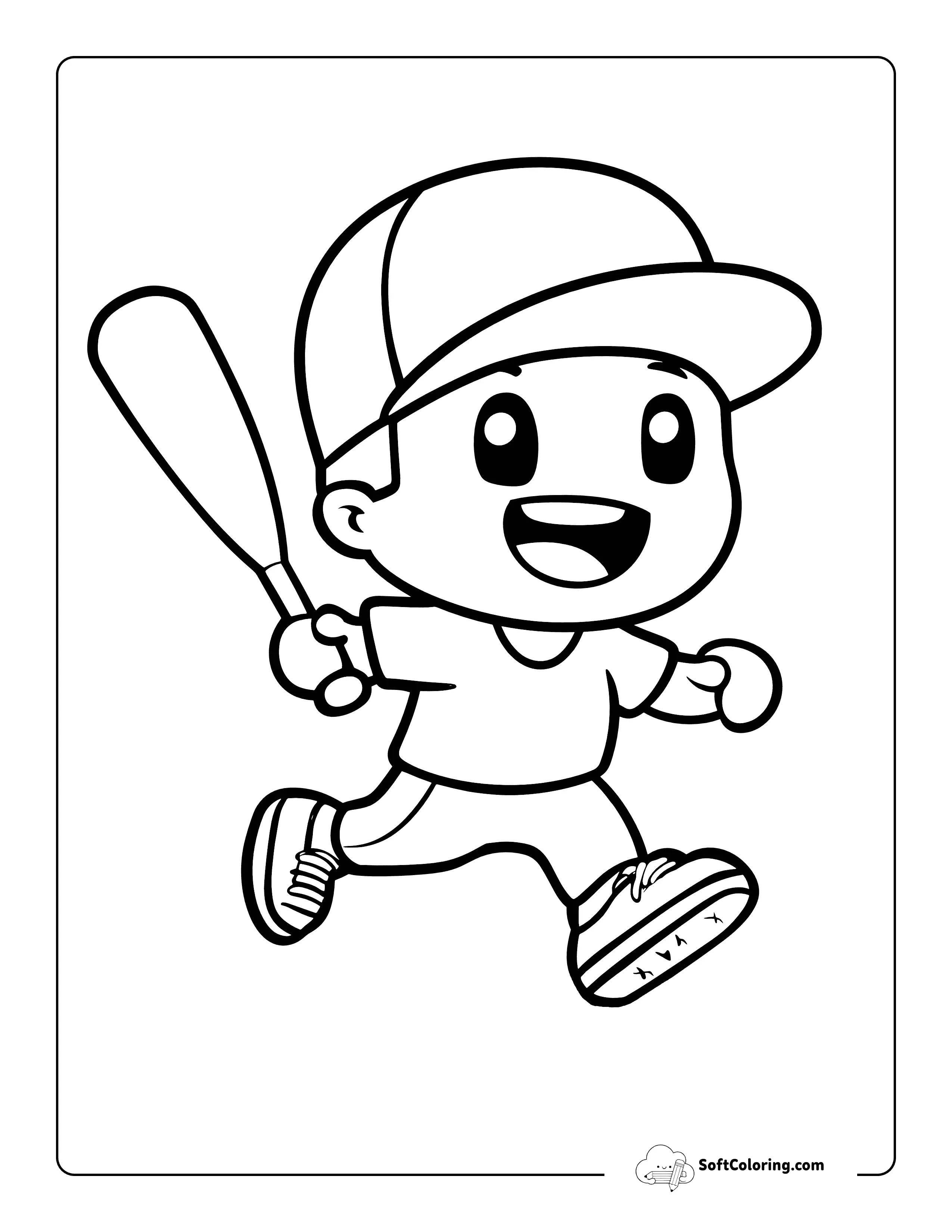 Cute Baseball Coloring Page For Kids