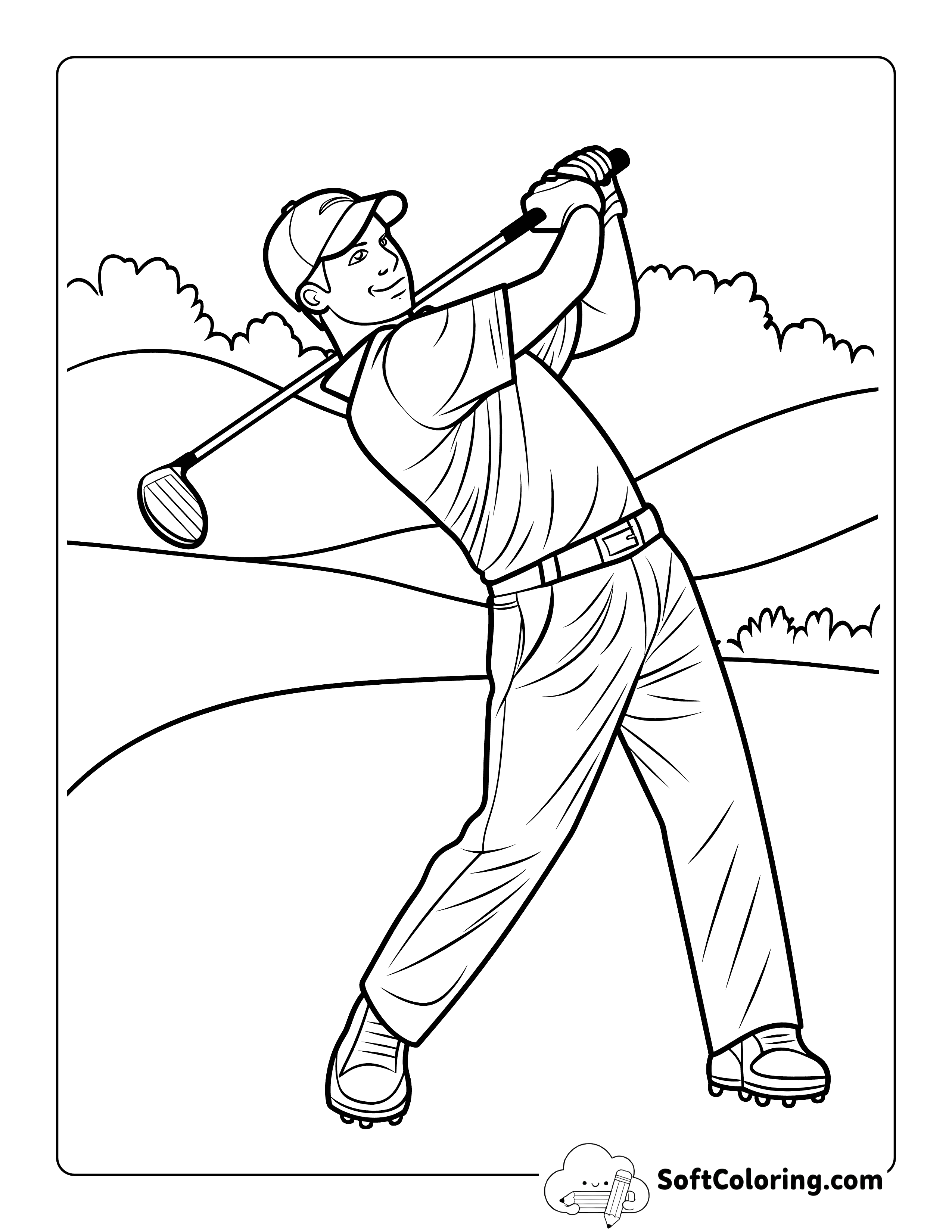 Simple Realistic Golfer Sports Coloring Sheet
