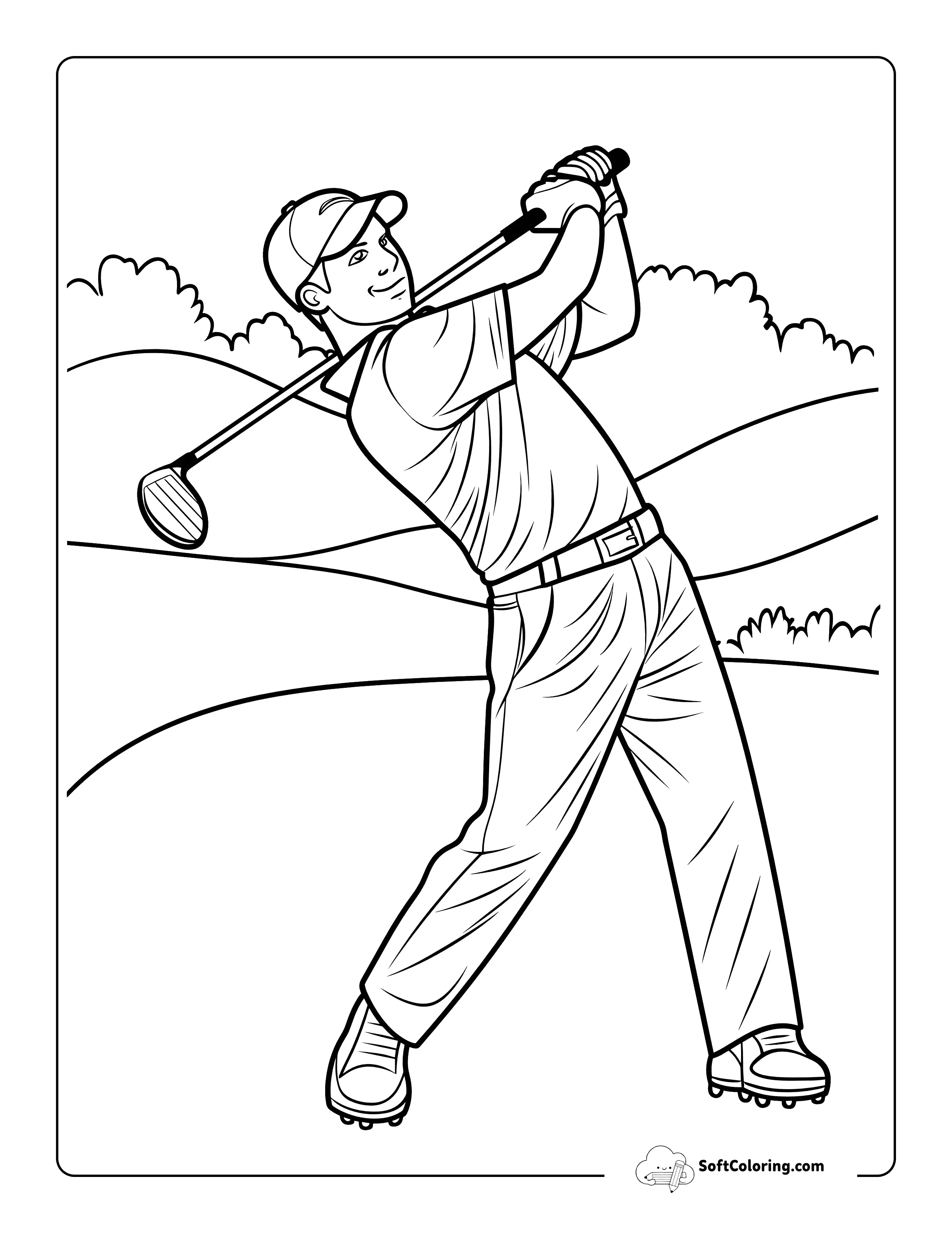 Simple Realistic Golfer Sports Coloring Sheet