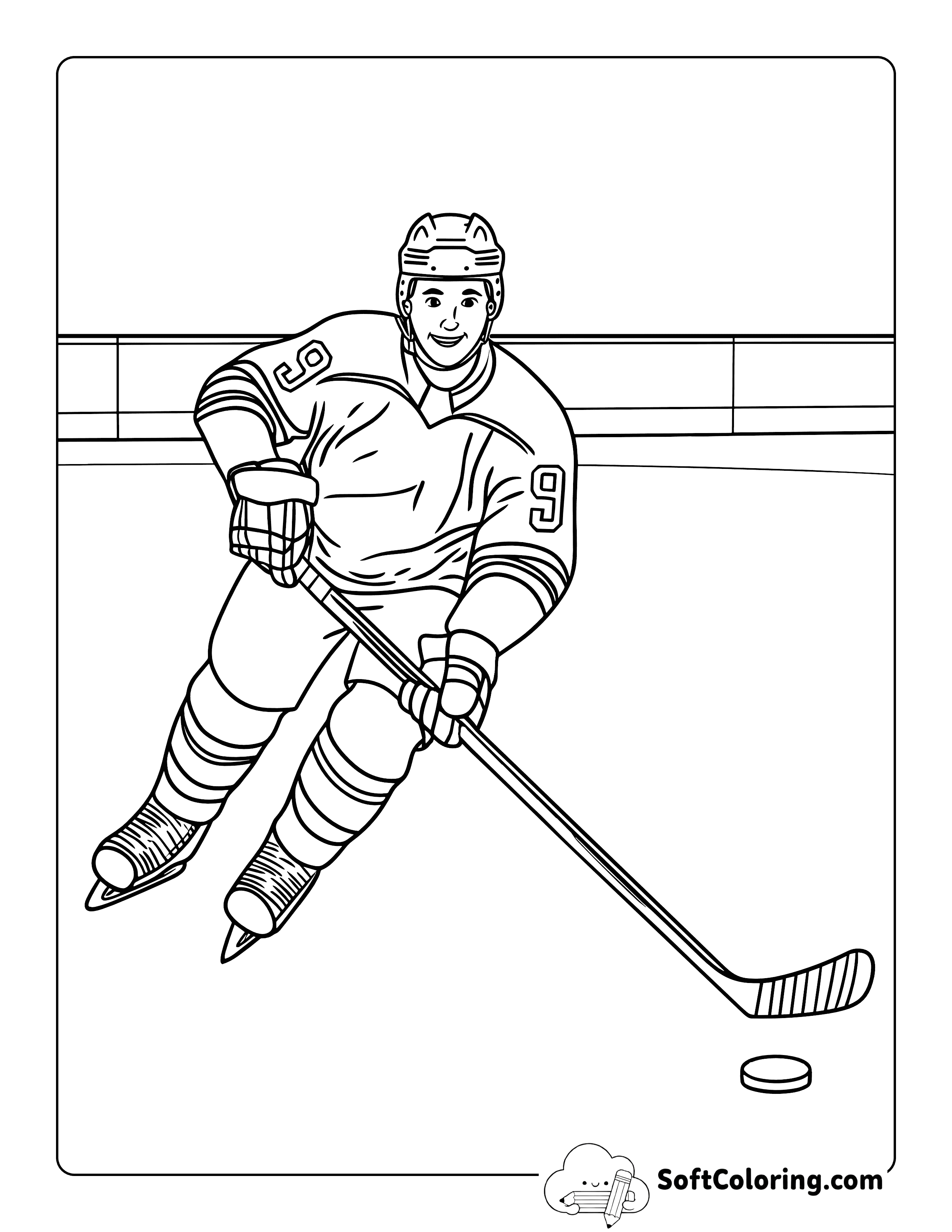 Simple Realistic Ice Hockey Coloring Sheet