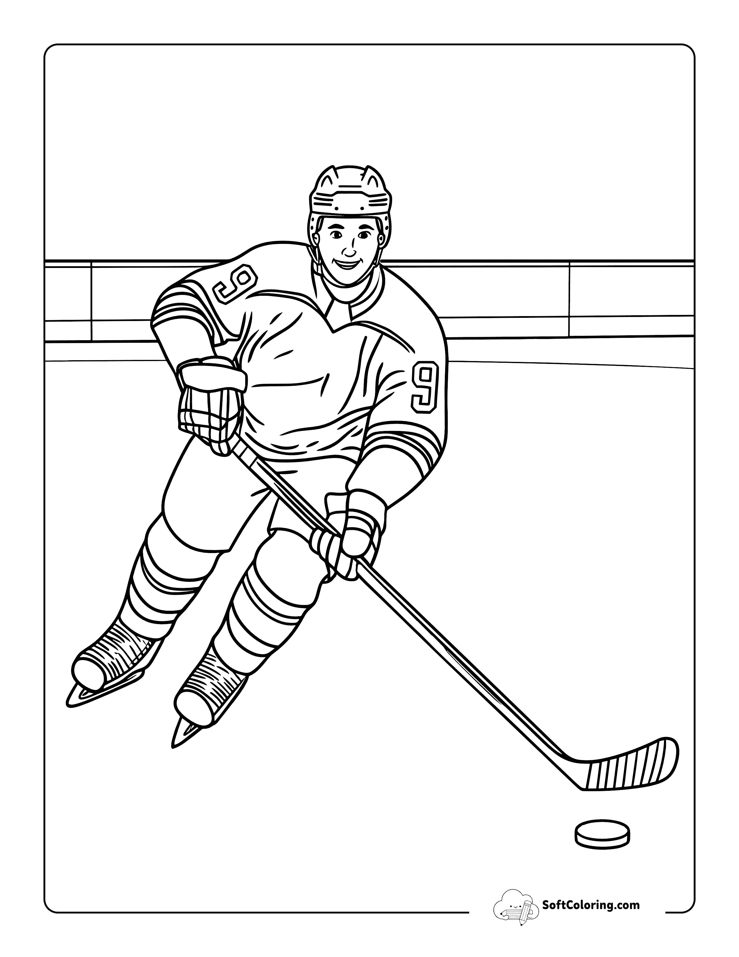 Simple Realistic Ice Hockey Coloring Sheet