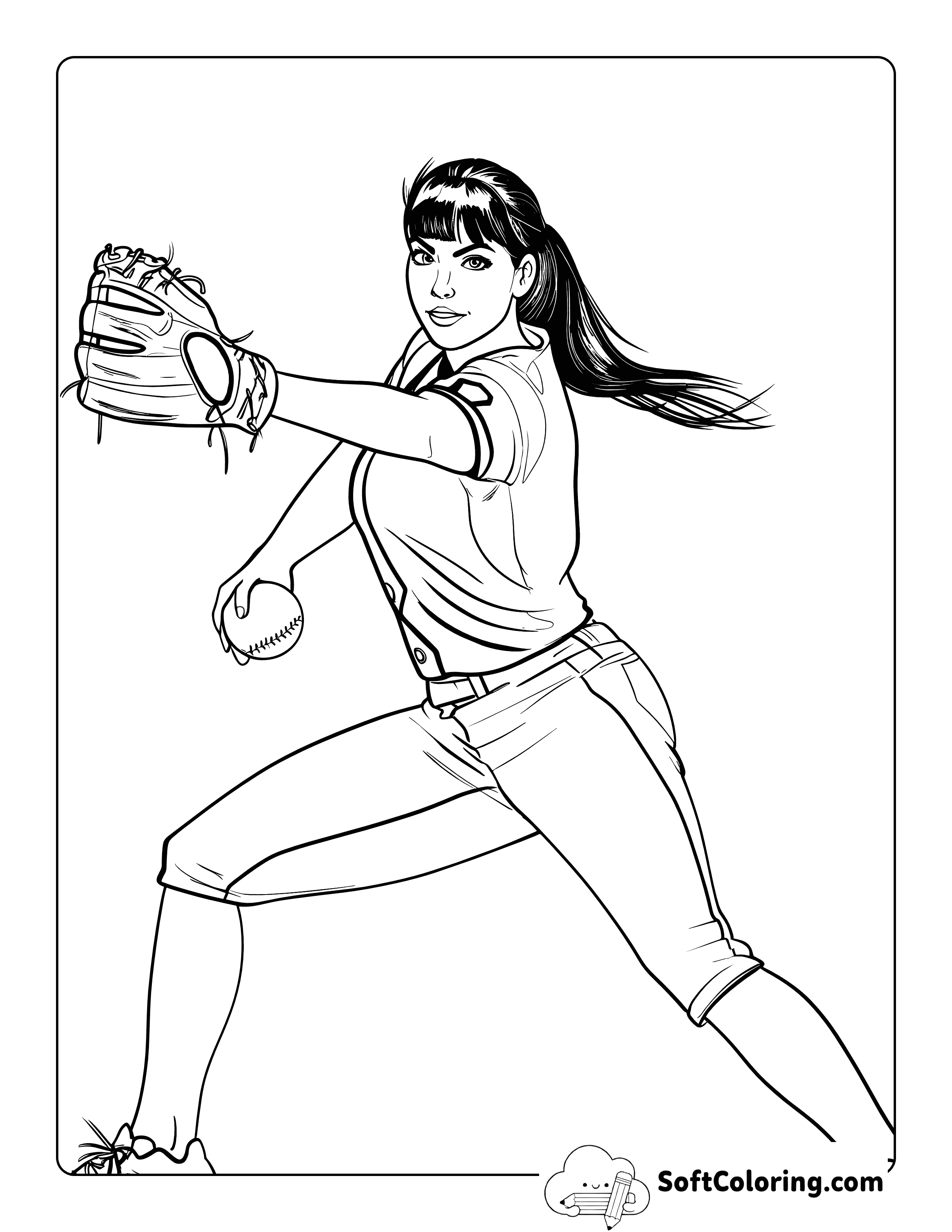 Realistic Softball Pitcher Coloring Page