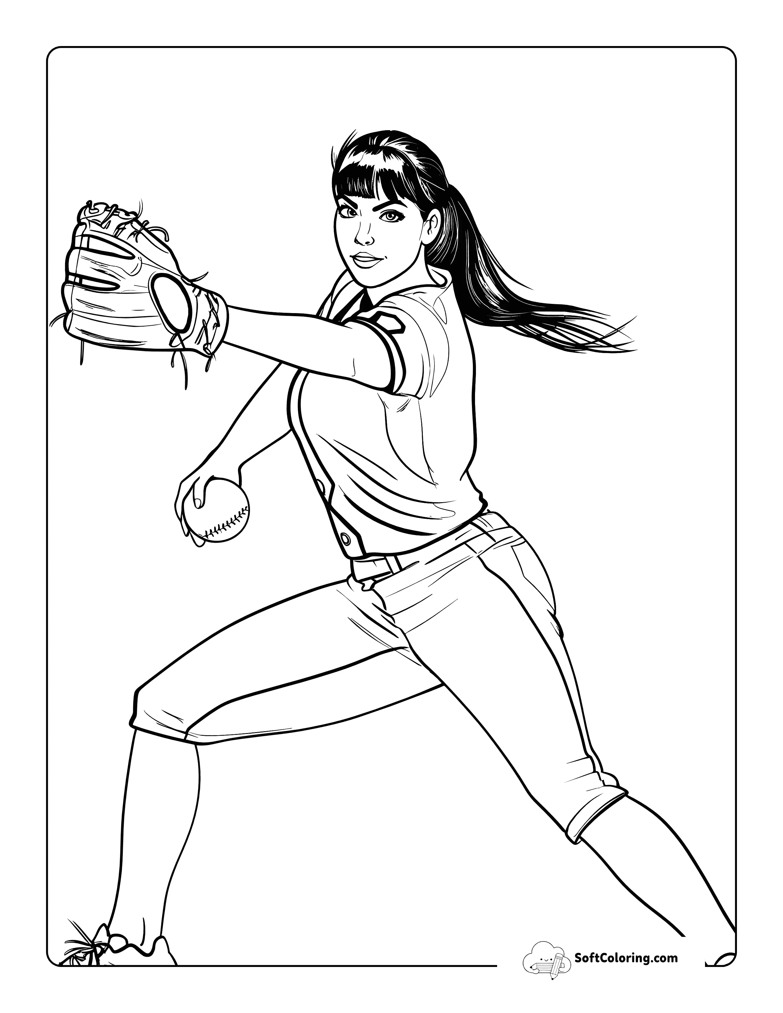 Realistic Softball Pitcher Coloring Page