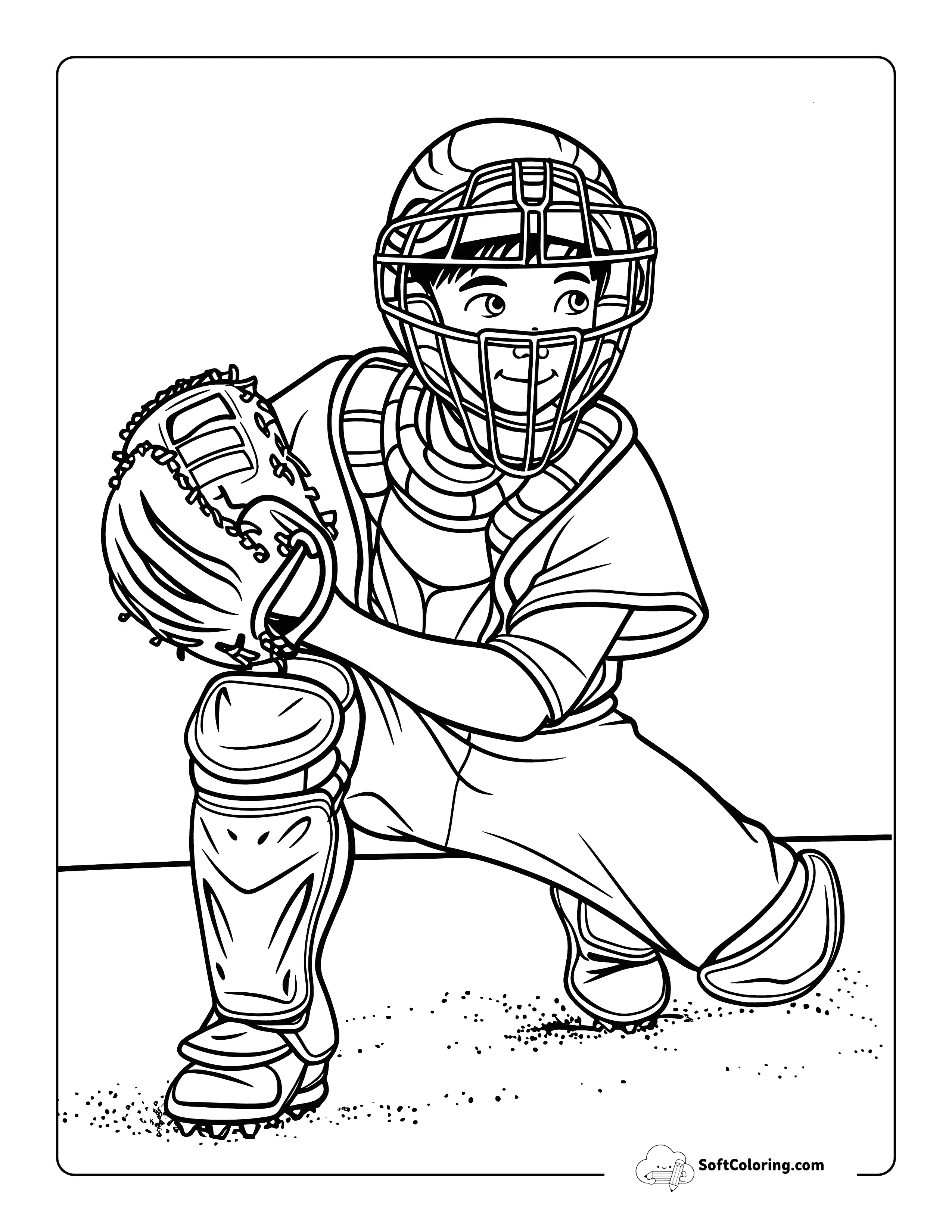 Baseball Catcher Sports Coloring Sheet