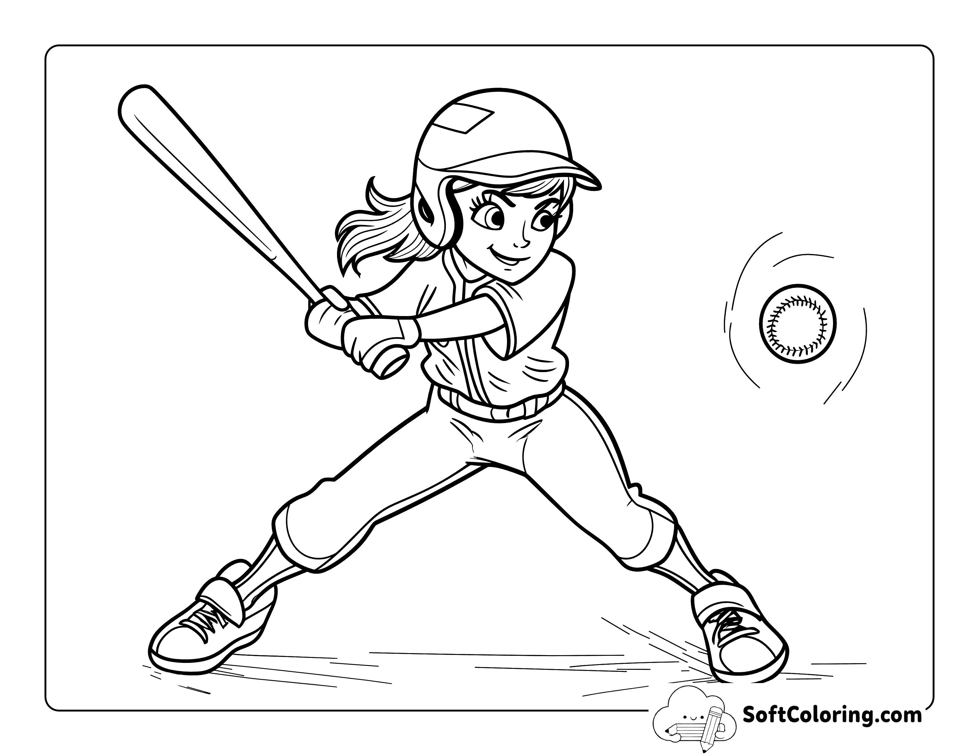 Softball Batting Printable Sports Picture to Color for Girls