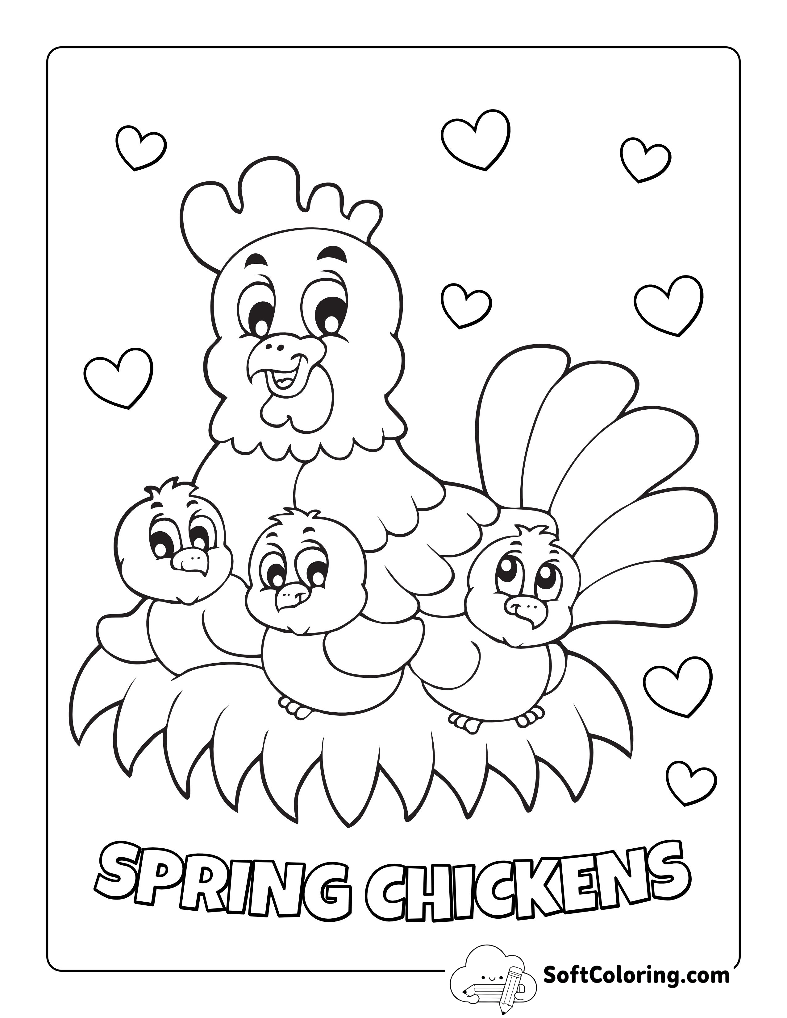 Mother Hen with Chicks Coloring Sheet