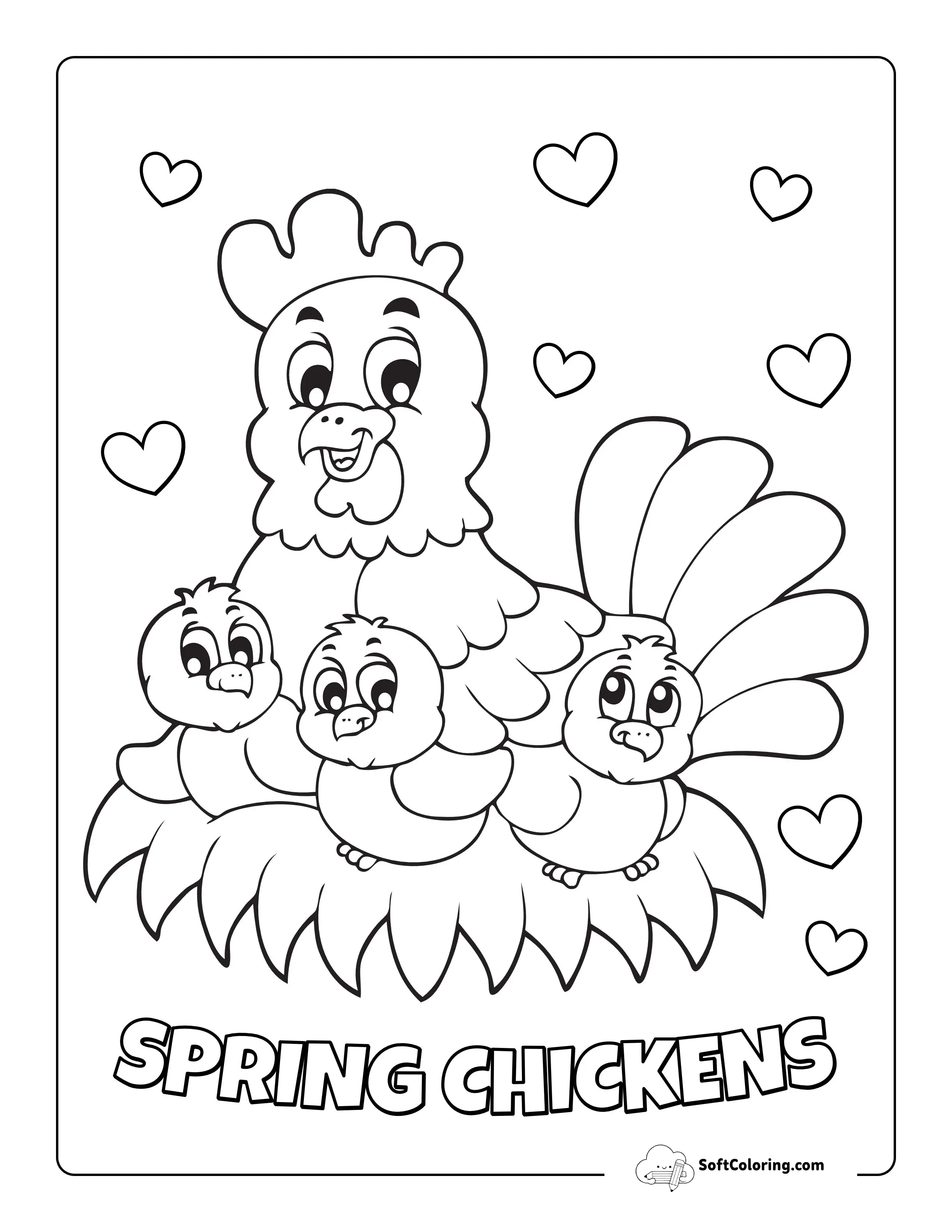 Mother Hen With Chicks Coloring Sheet