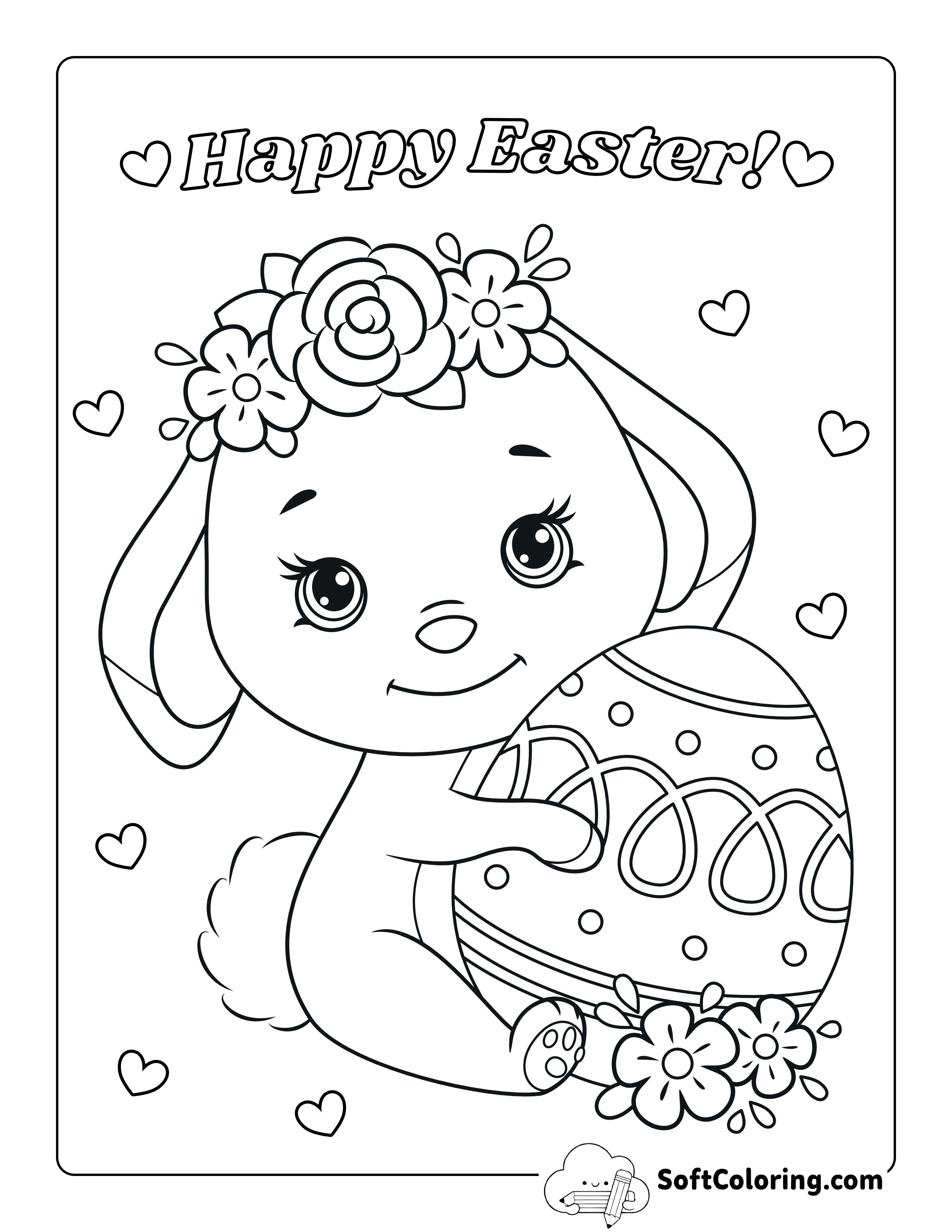 Cute Bunny with Easter Egg Coloring Page