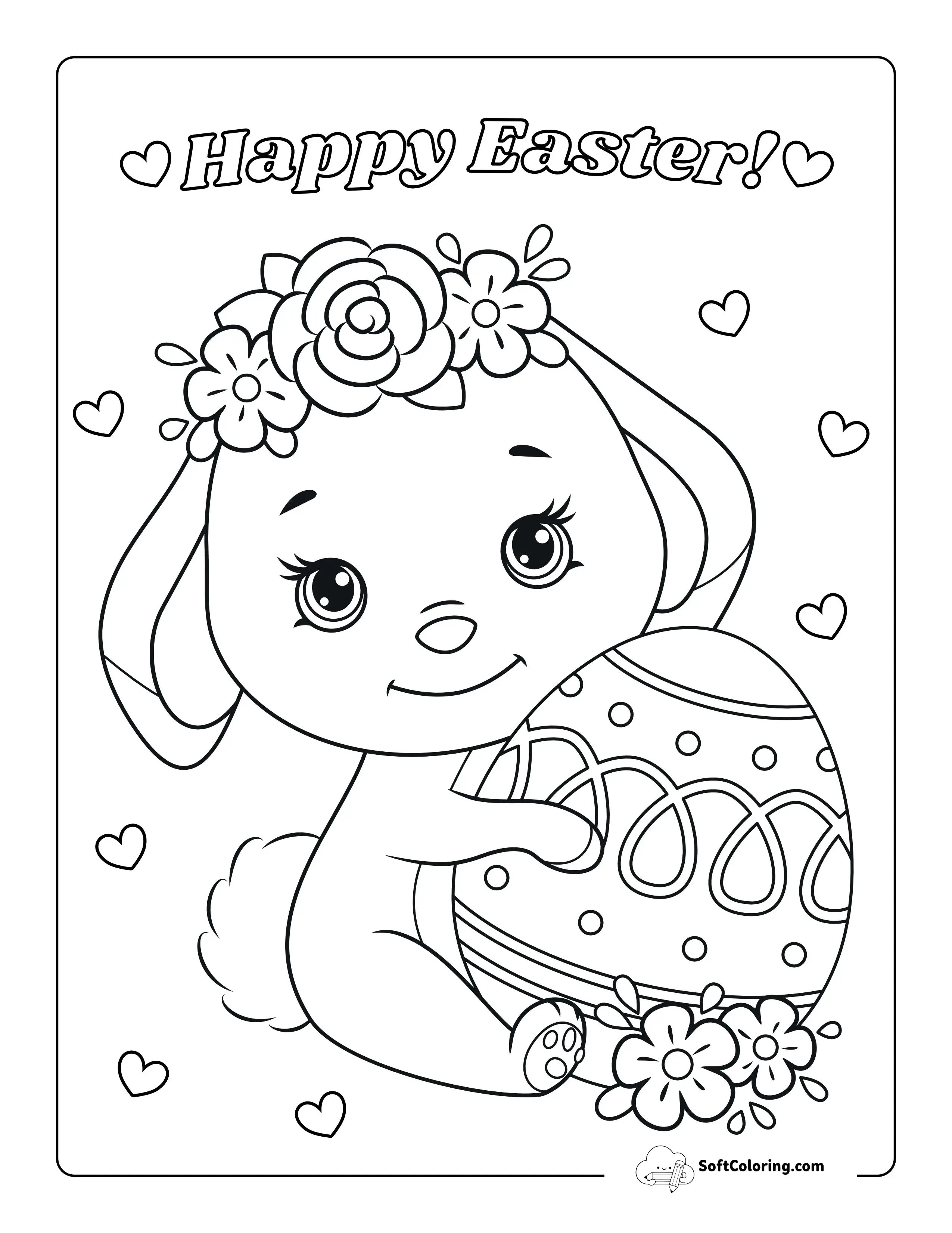 Cute Bunny With Easter Egg Coloring Page