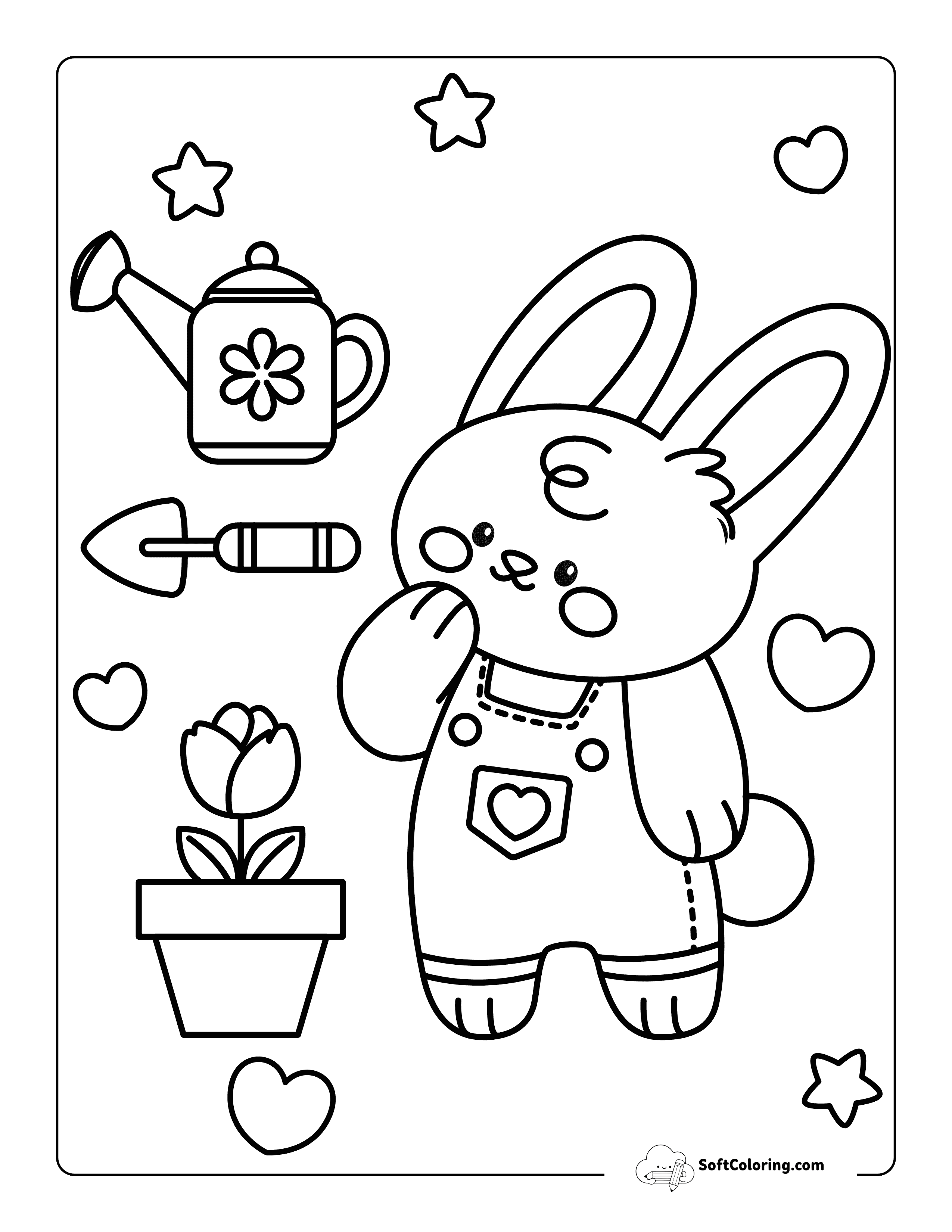 Rabbit Gardener Printable Coloring Sheet