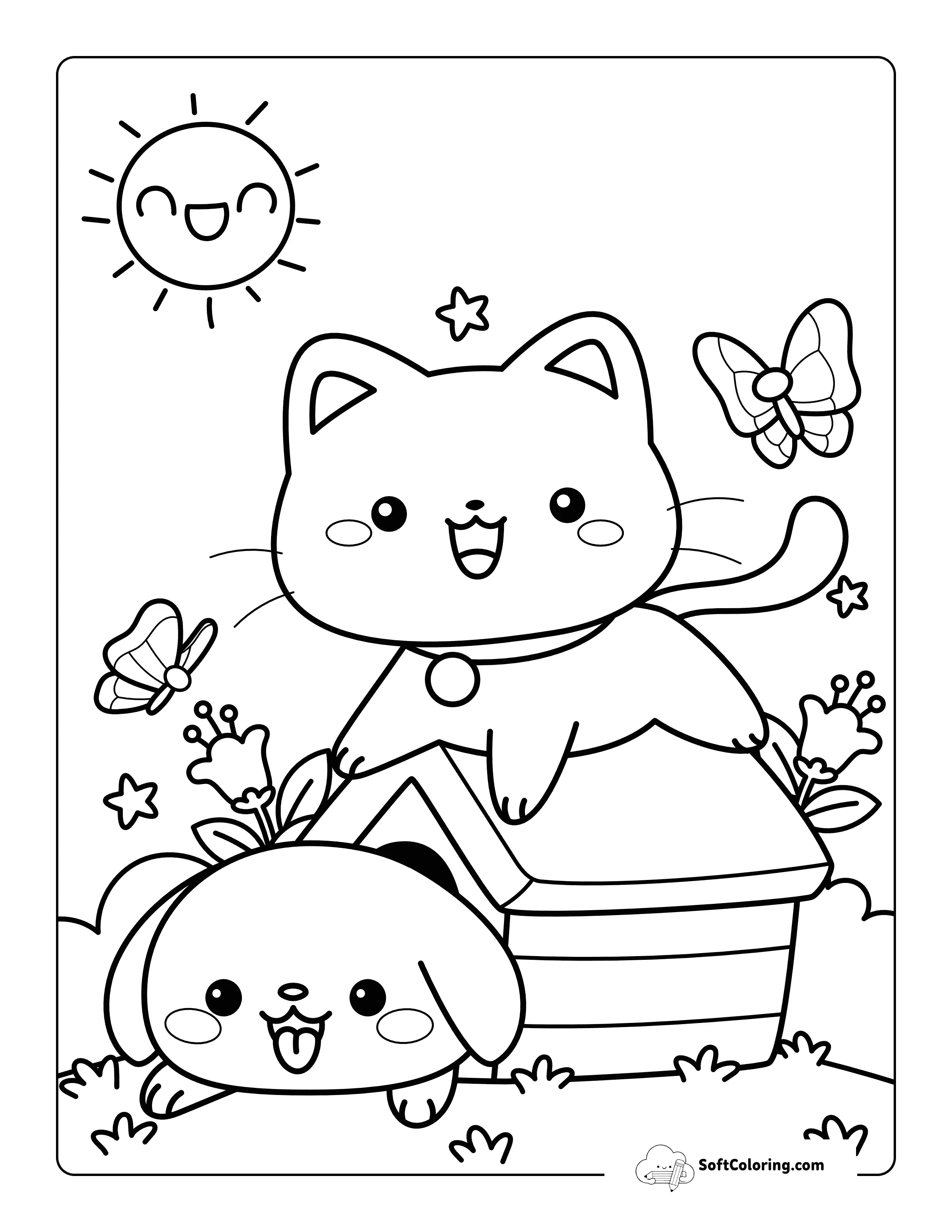 Cute Pets In Spring Coloring Page