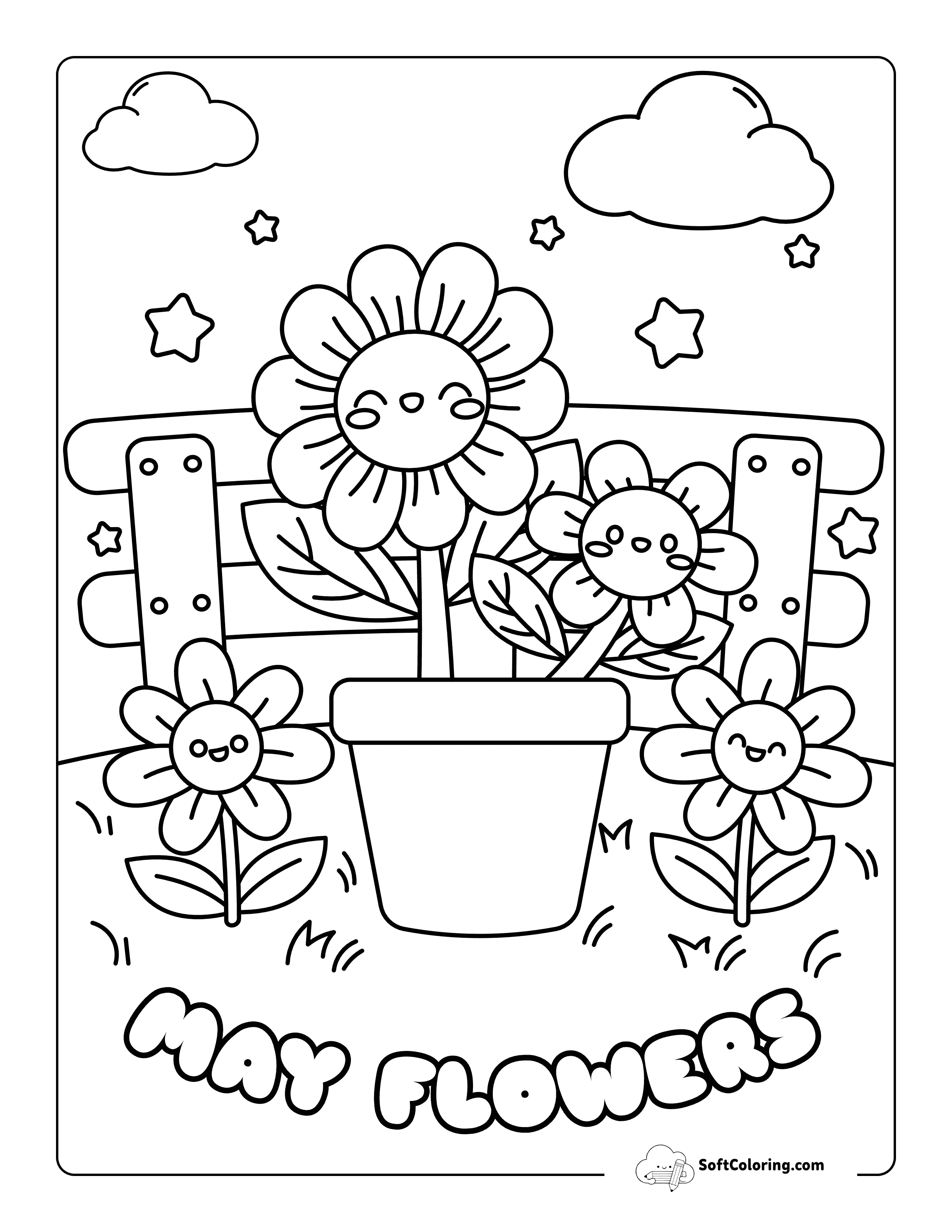 Cute Flowers May Coloring Page