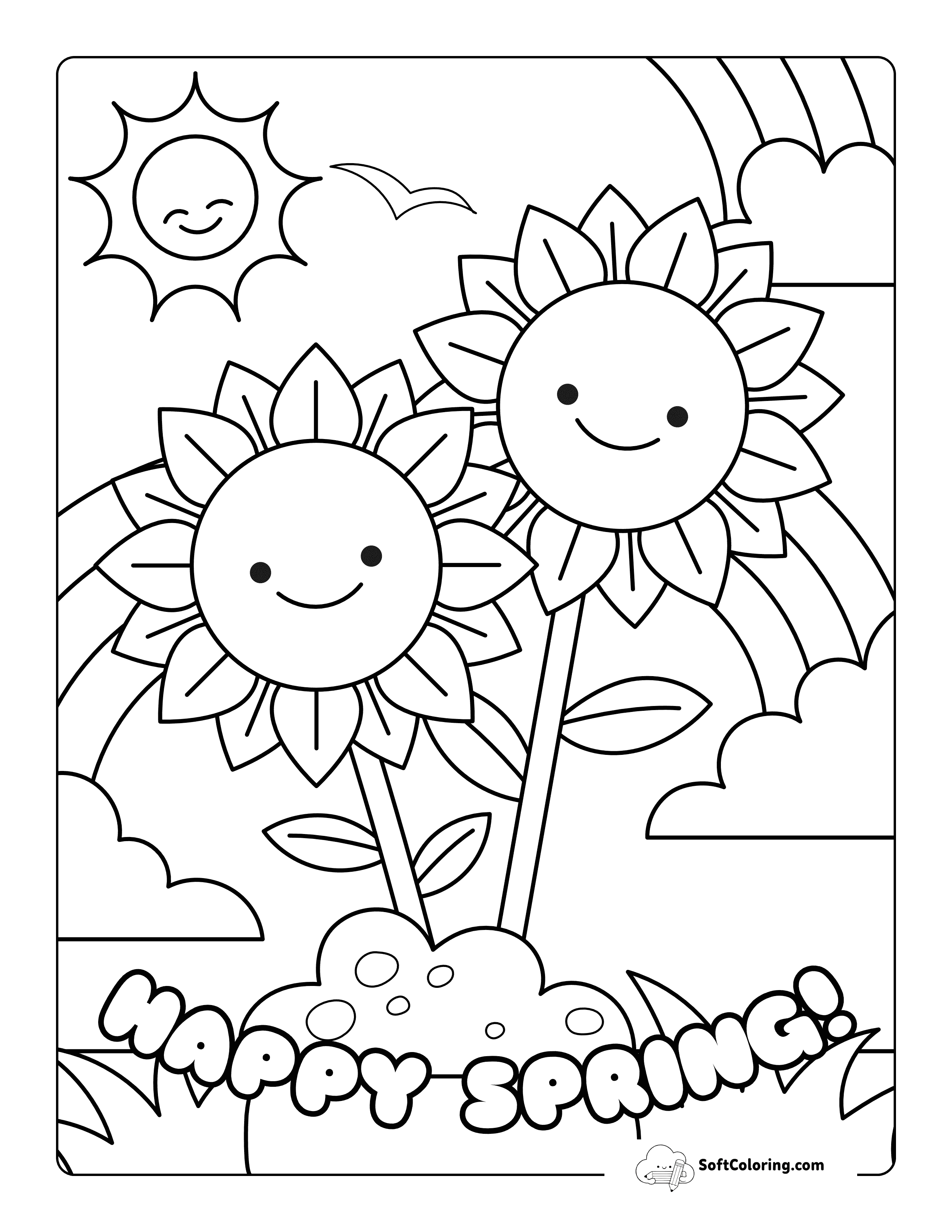 Sunflowers Spring Coloring Page