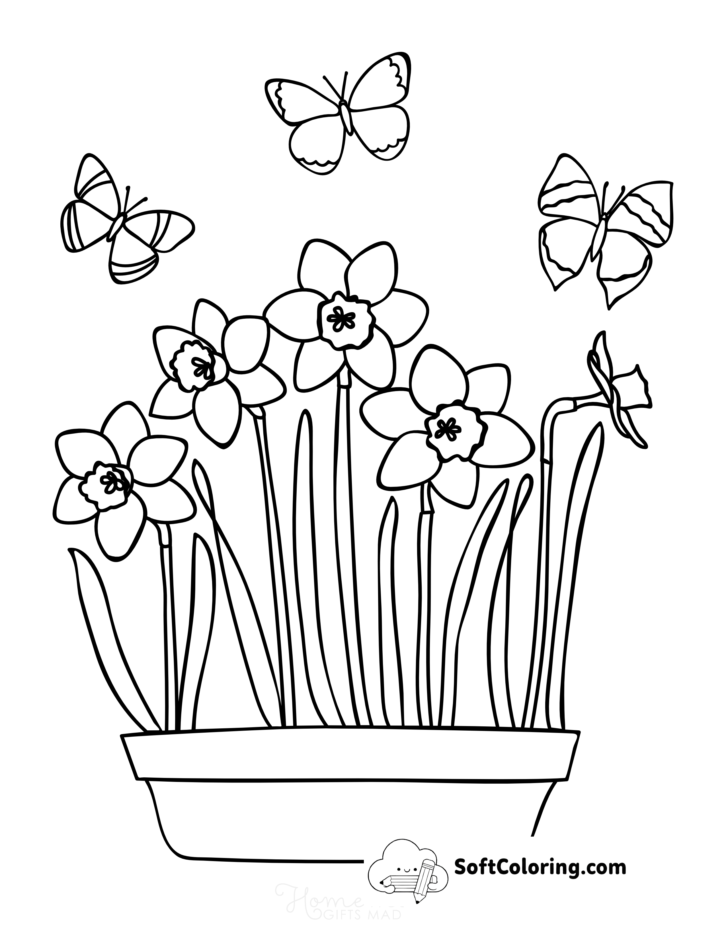 Spring Daffodils with Butterflies to Color