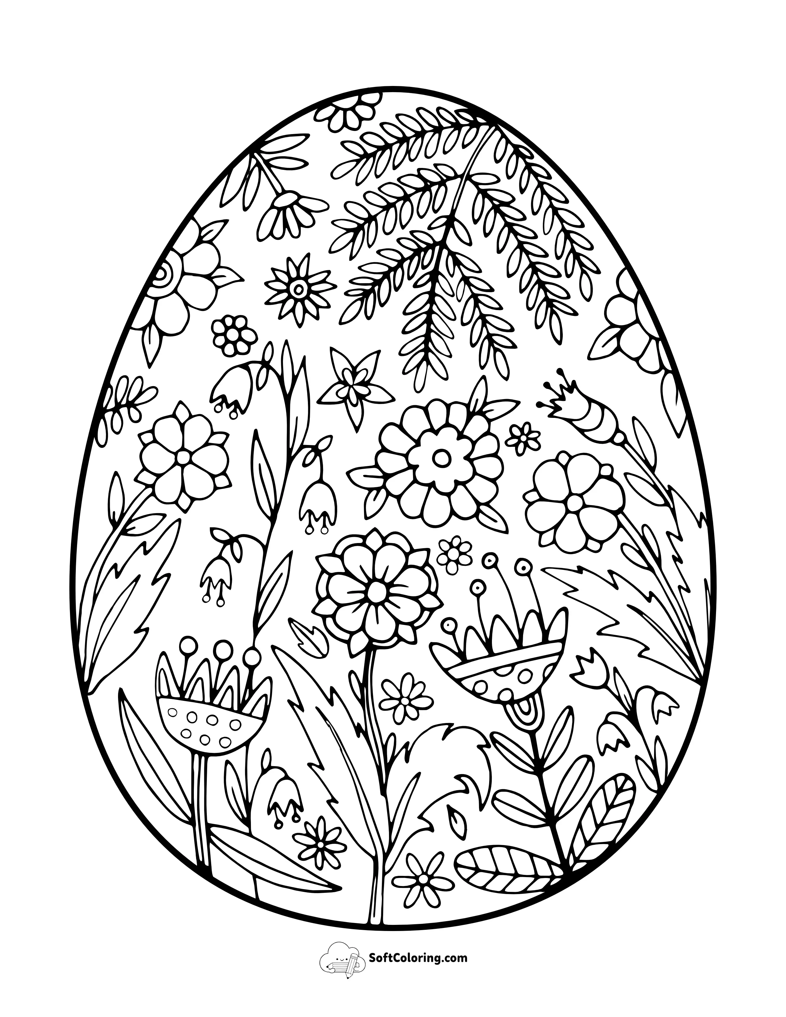 Spring Flowers Egg Coloring Page