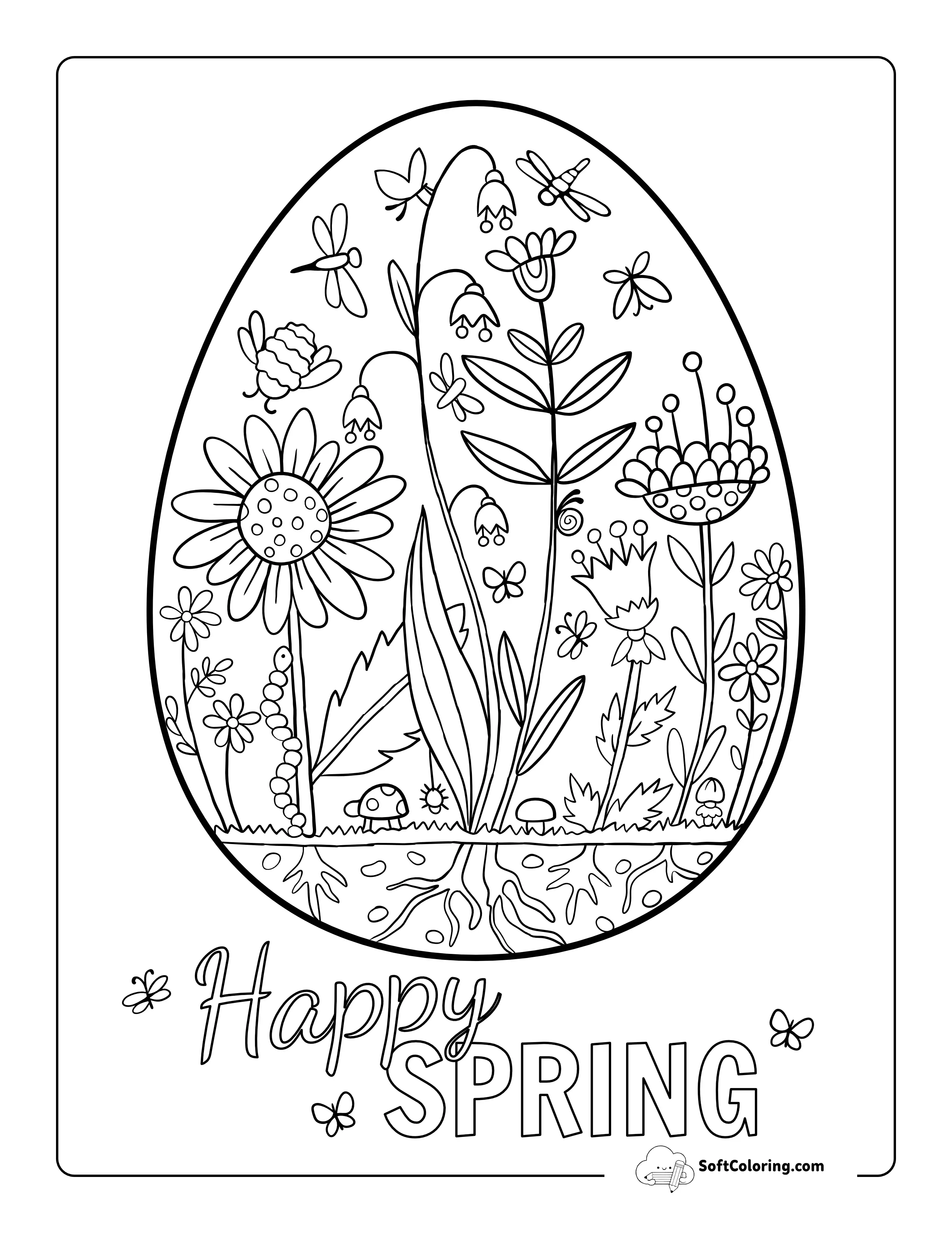 Spring Flowers Easter Coloring Page
