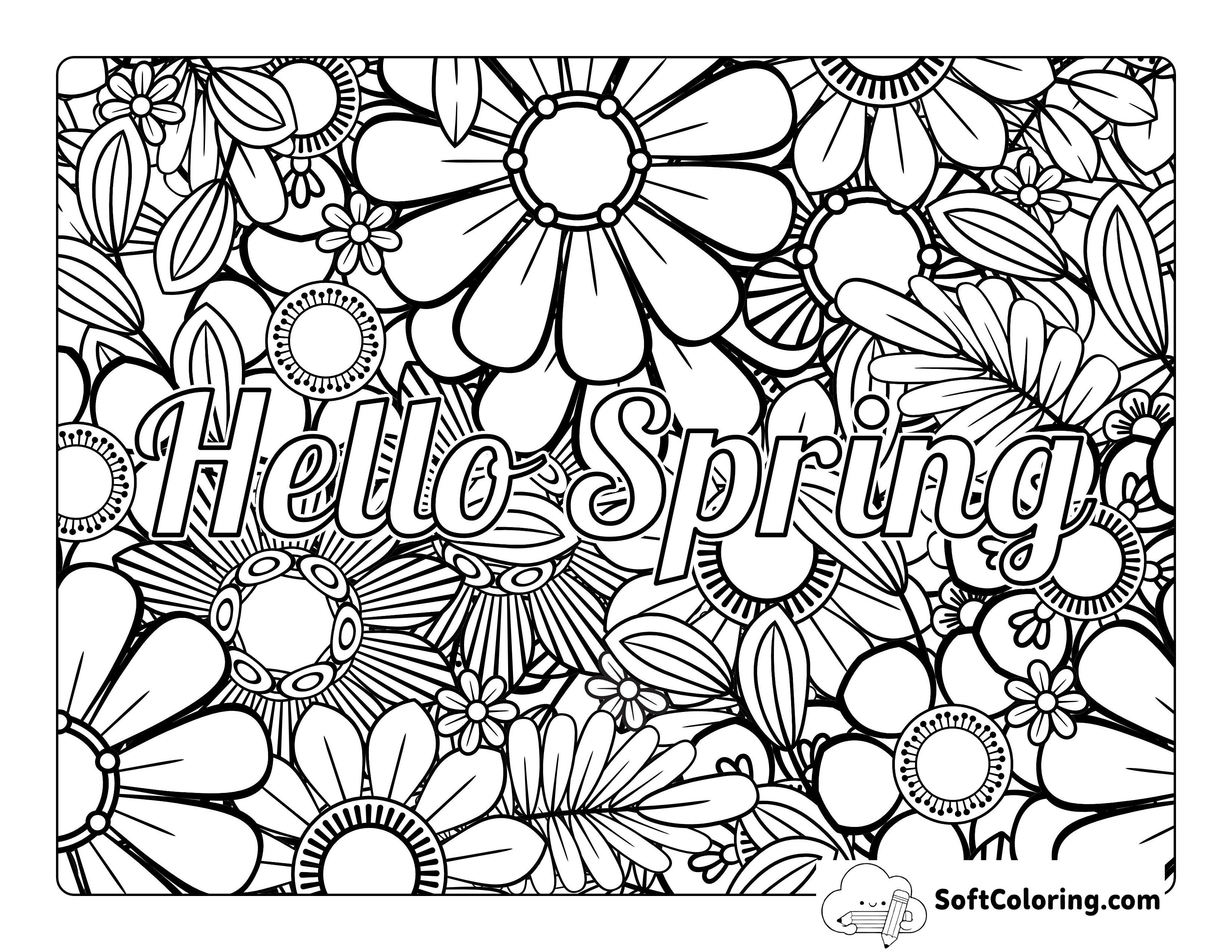 Spring Flower Coloring Page for Adults