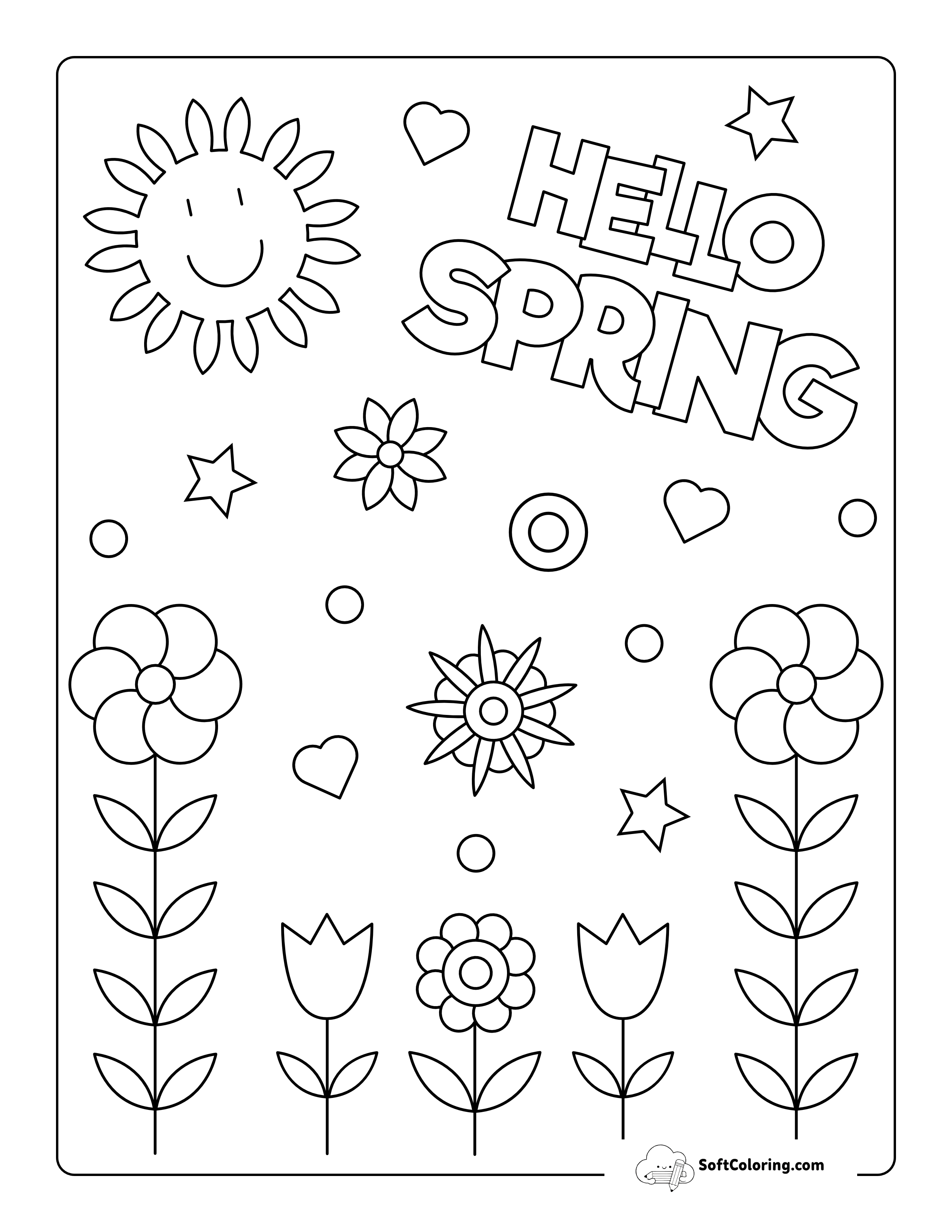 "Hello Spring" Coloring Page