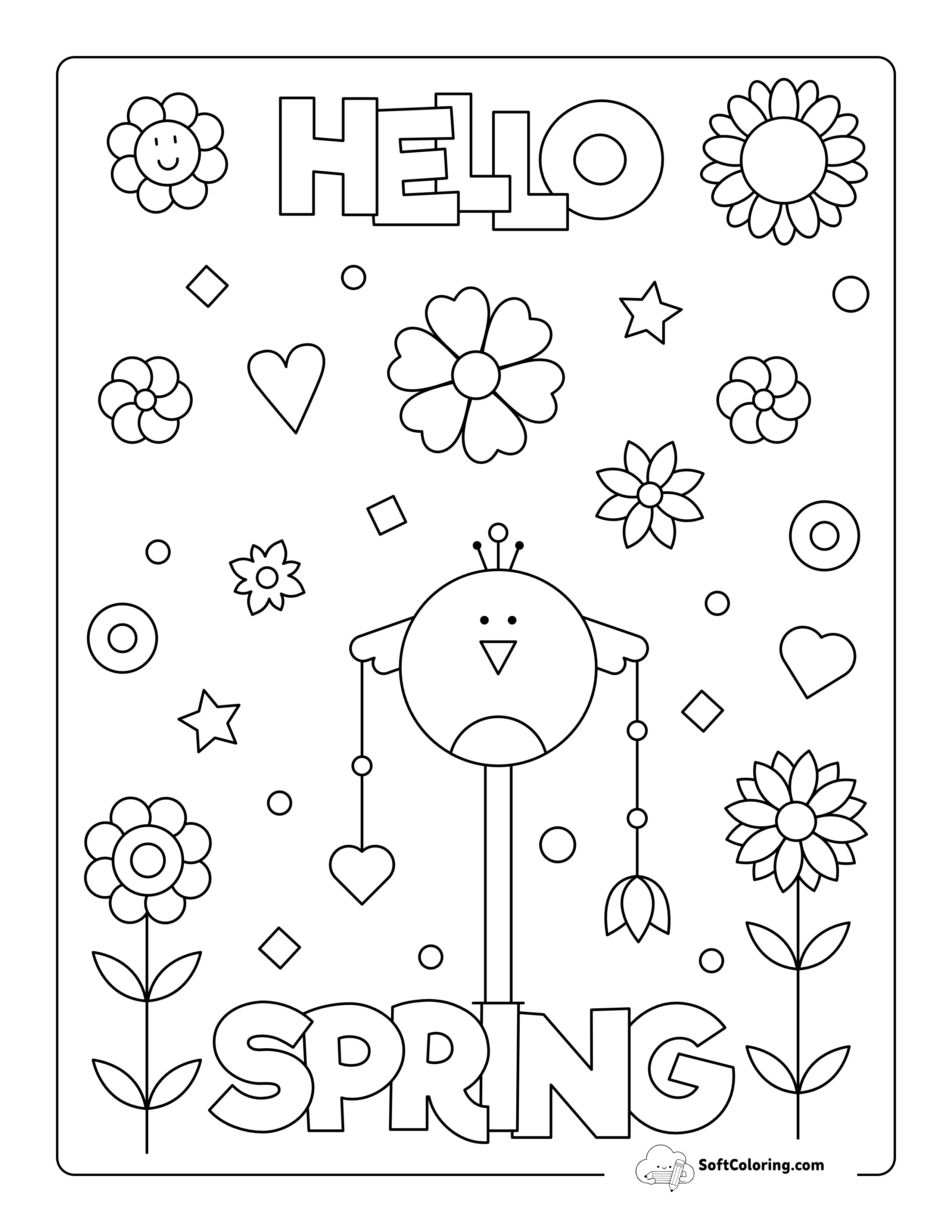 "Hello Spring" Coloring Sheet For Kids