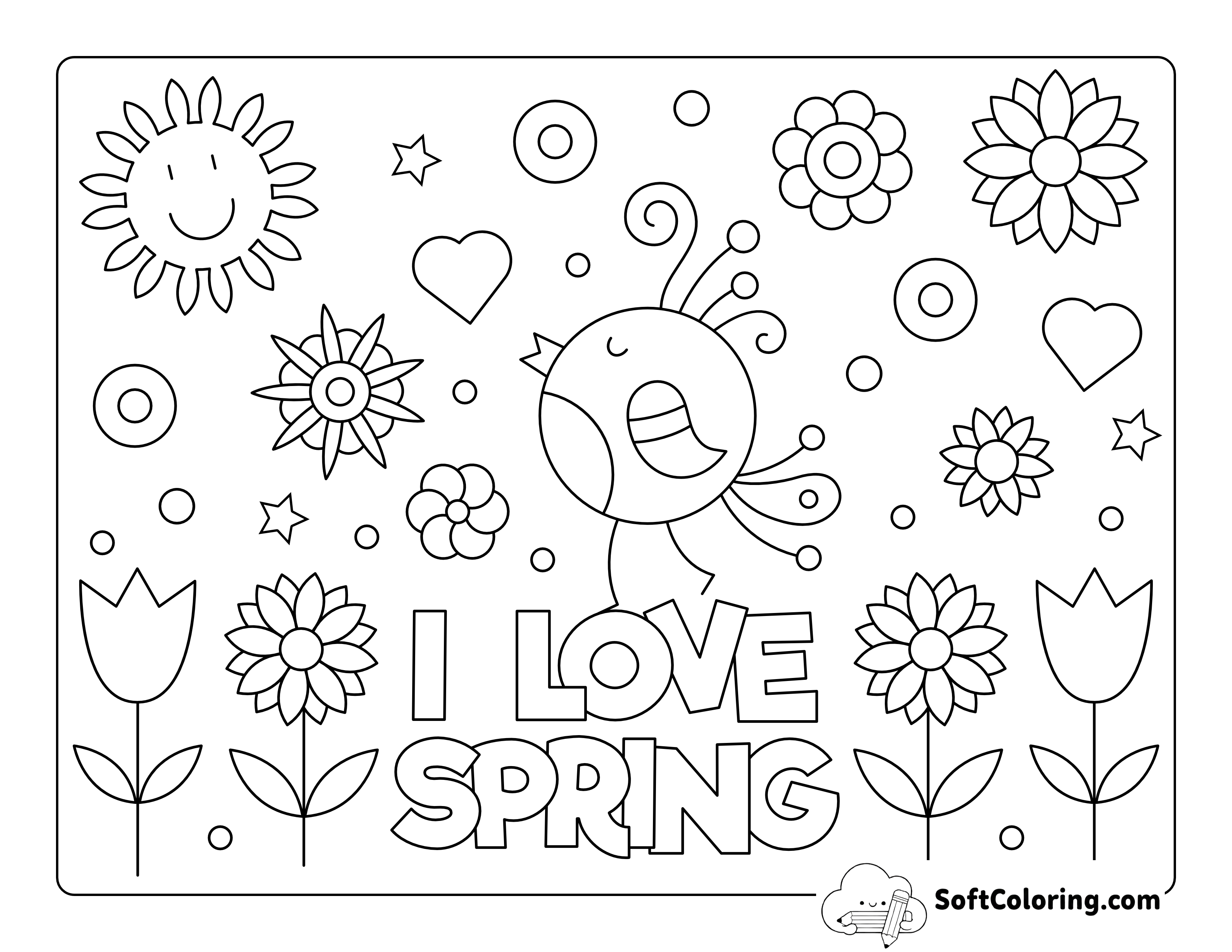 "I Love Spring" Flower Coloring Page