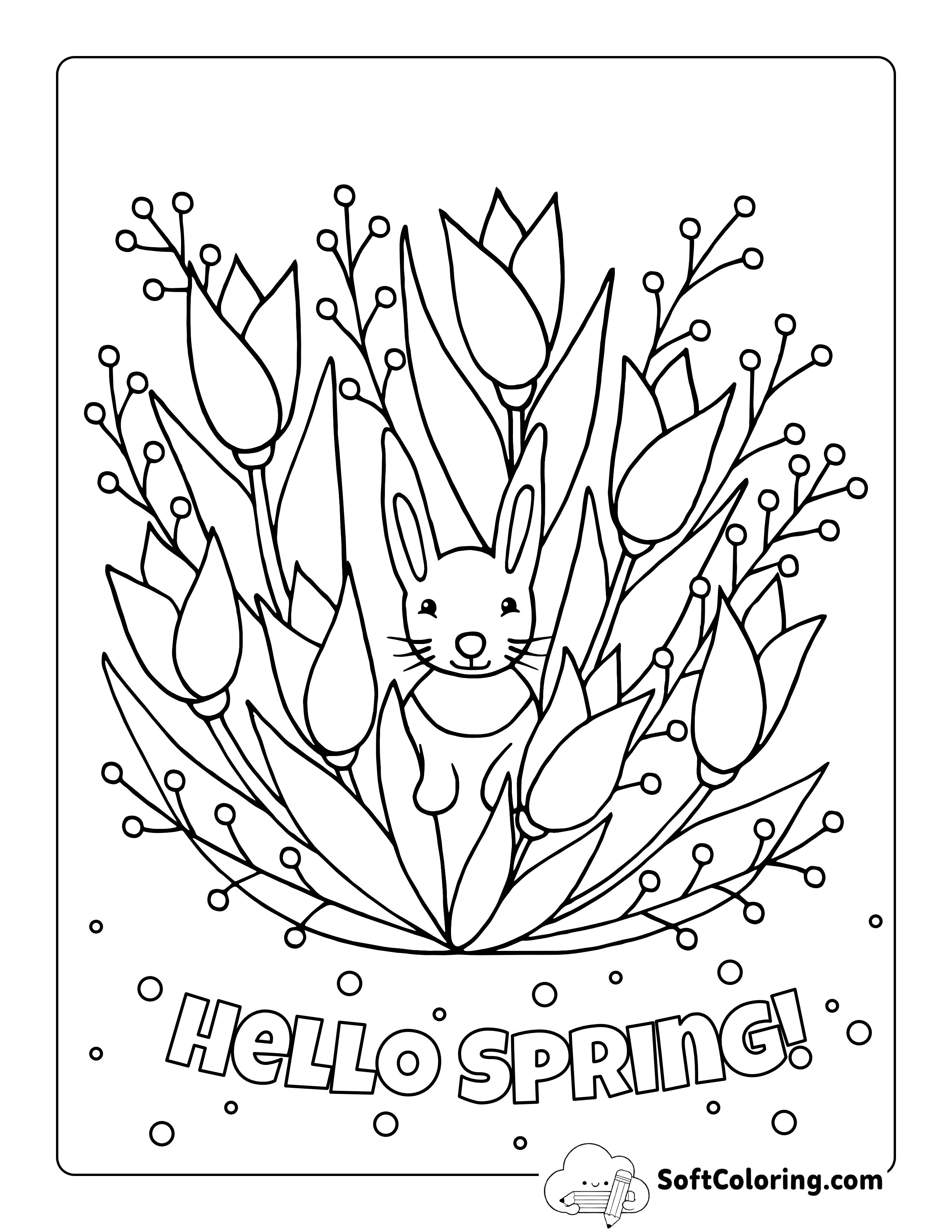 Cute Bunny Hiding in Spring Tulips